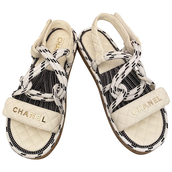 Chanel 20S Cord Lambskin Quilted Logo Sandals for Women