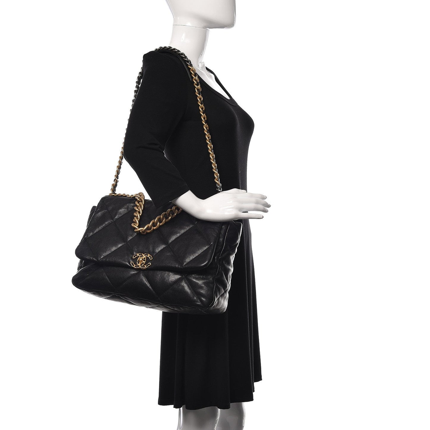 Chanel Quilted Goatskin Maxi Chanel 19 Flap Back Handbag
