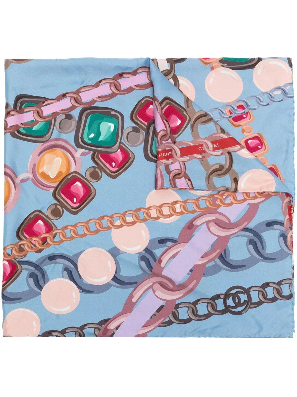 Chanel Blue Chain Motif Silk Scarf