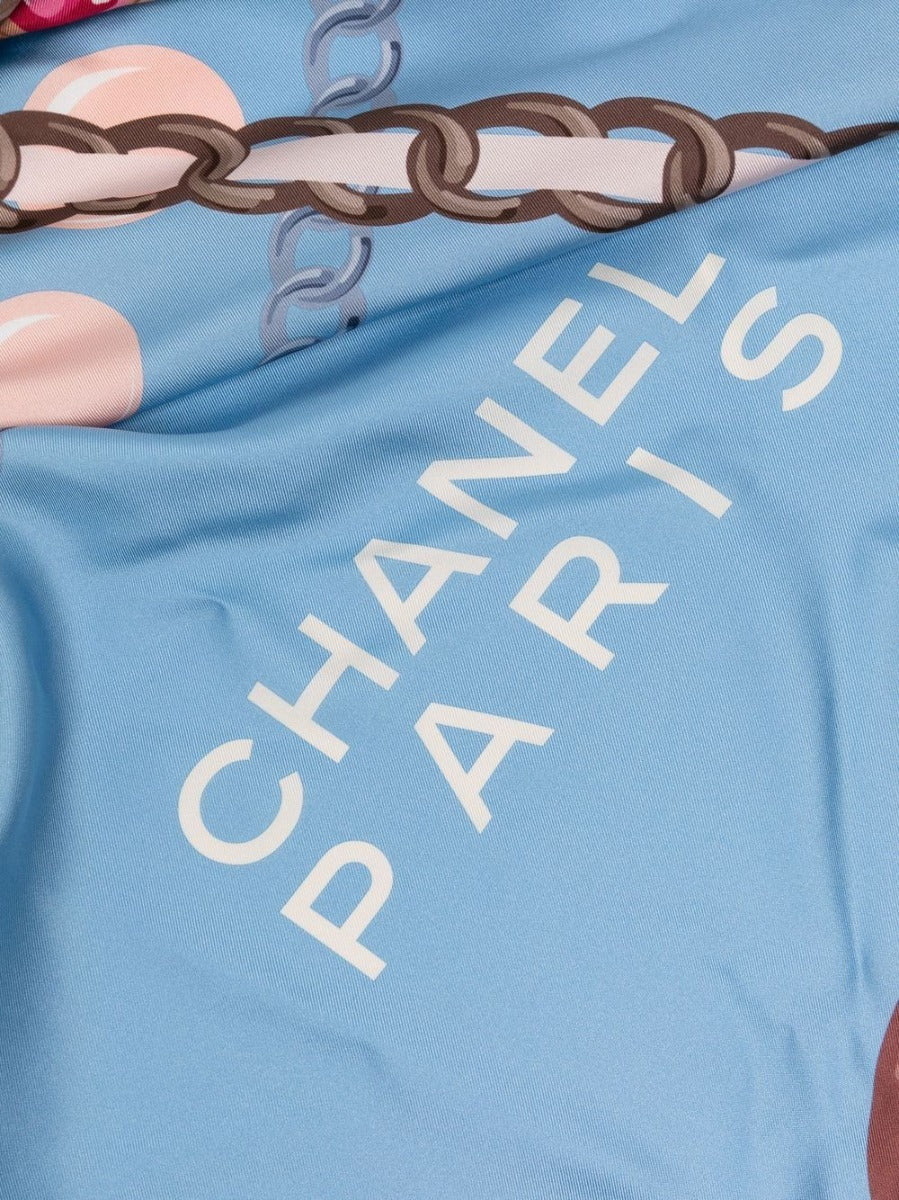 Chanel Blue Chain Motif Silk Scarf