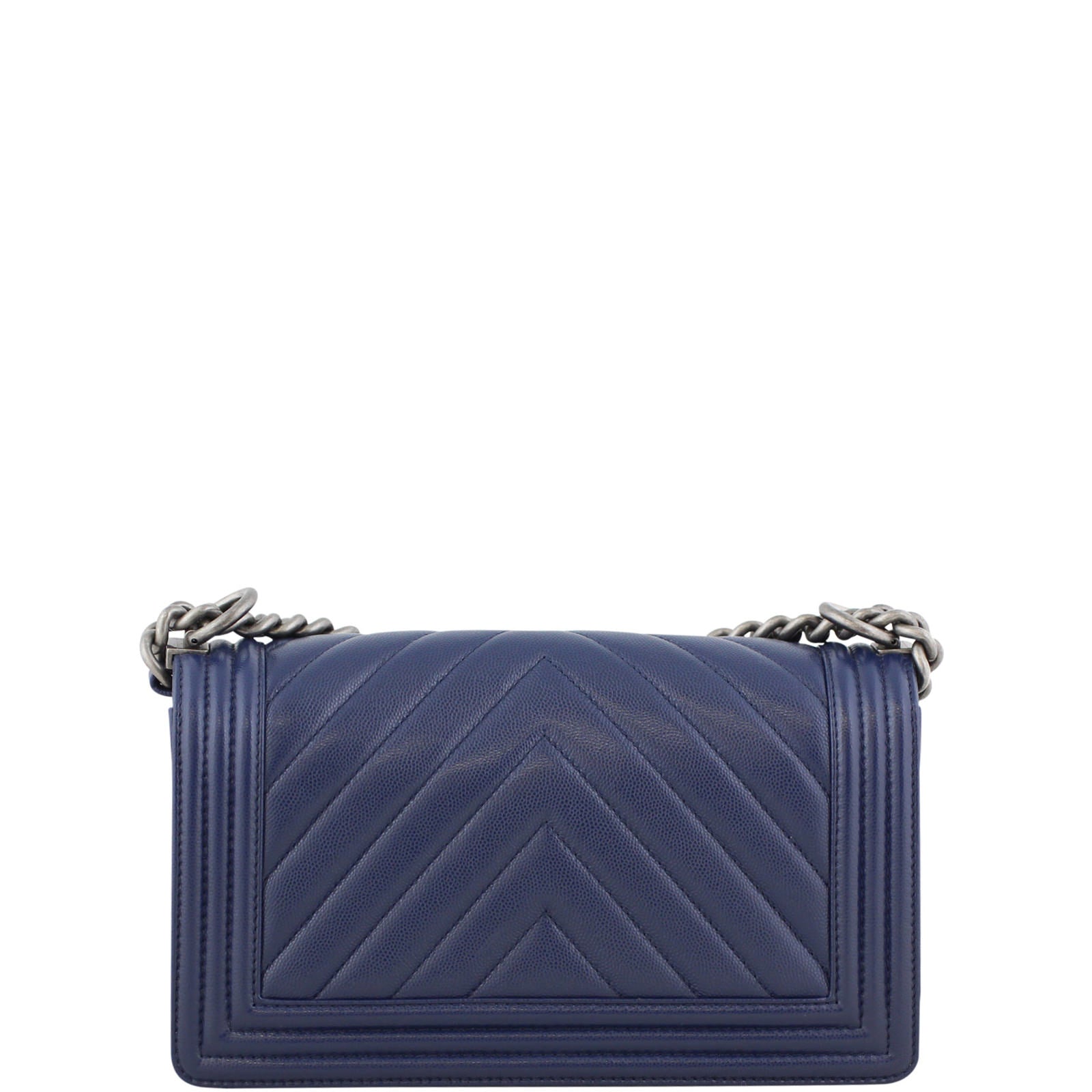 Chanel Boy Chevron Old Hardware Handbag Blue Silver