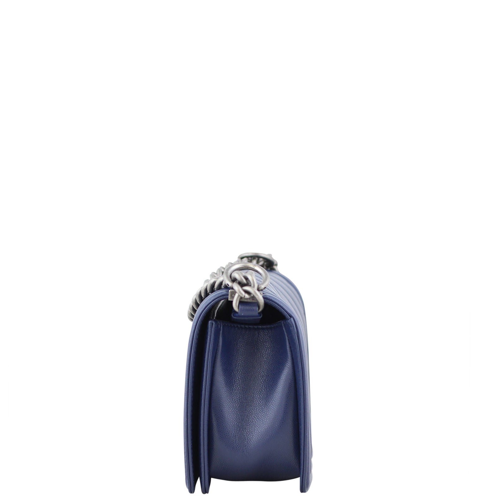 Chanel Boy Chevron Old Hardware Handbag Blue Silver