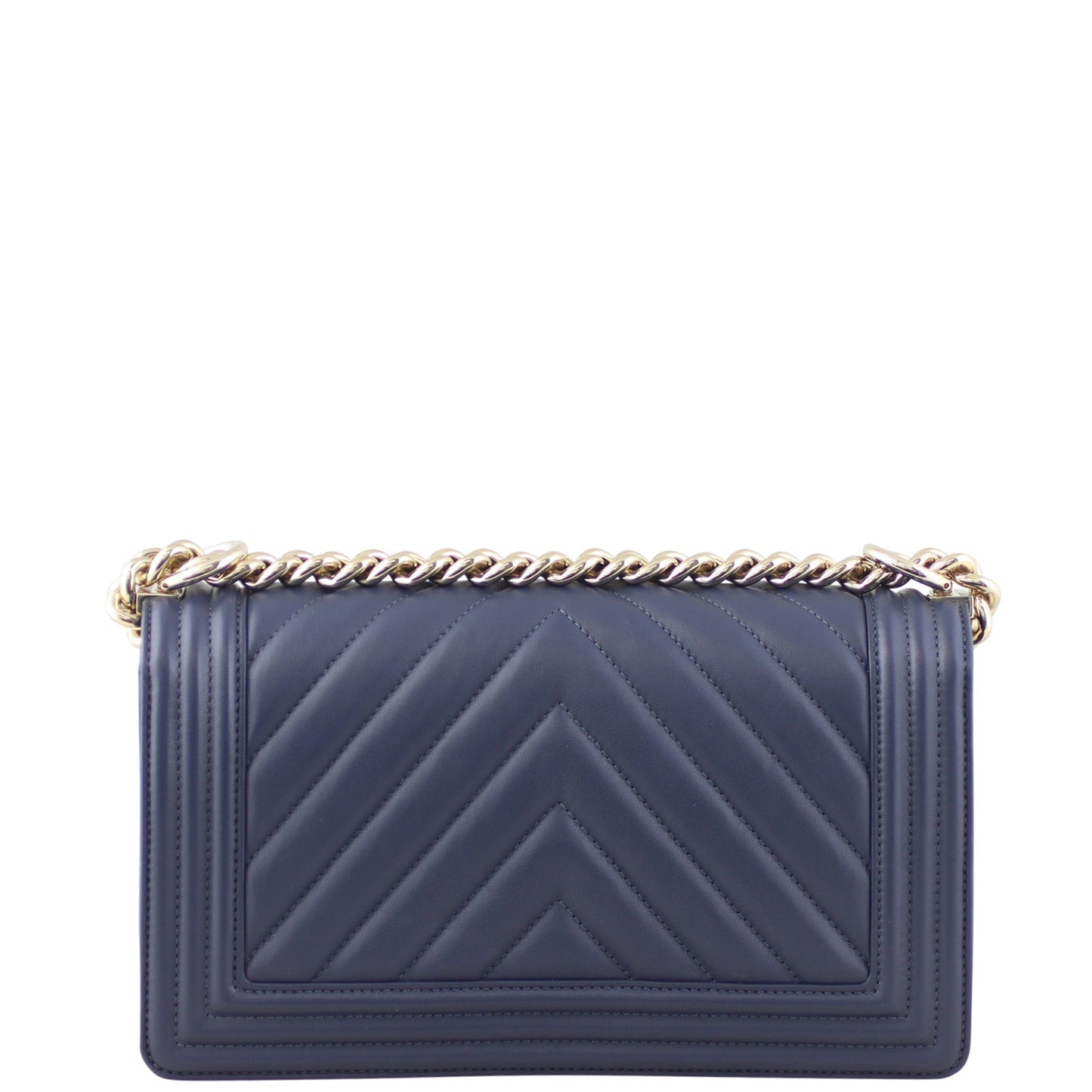 Chanel Boy Chevron Old Navy Handbag Blue Medium