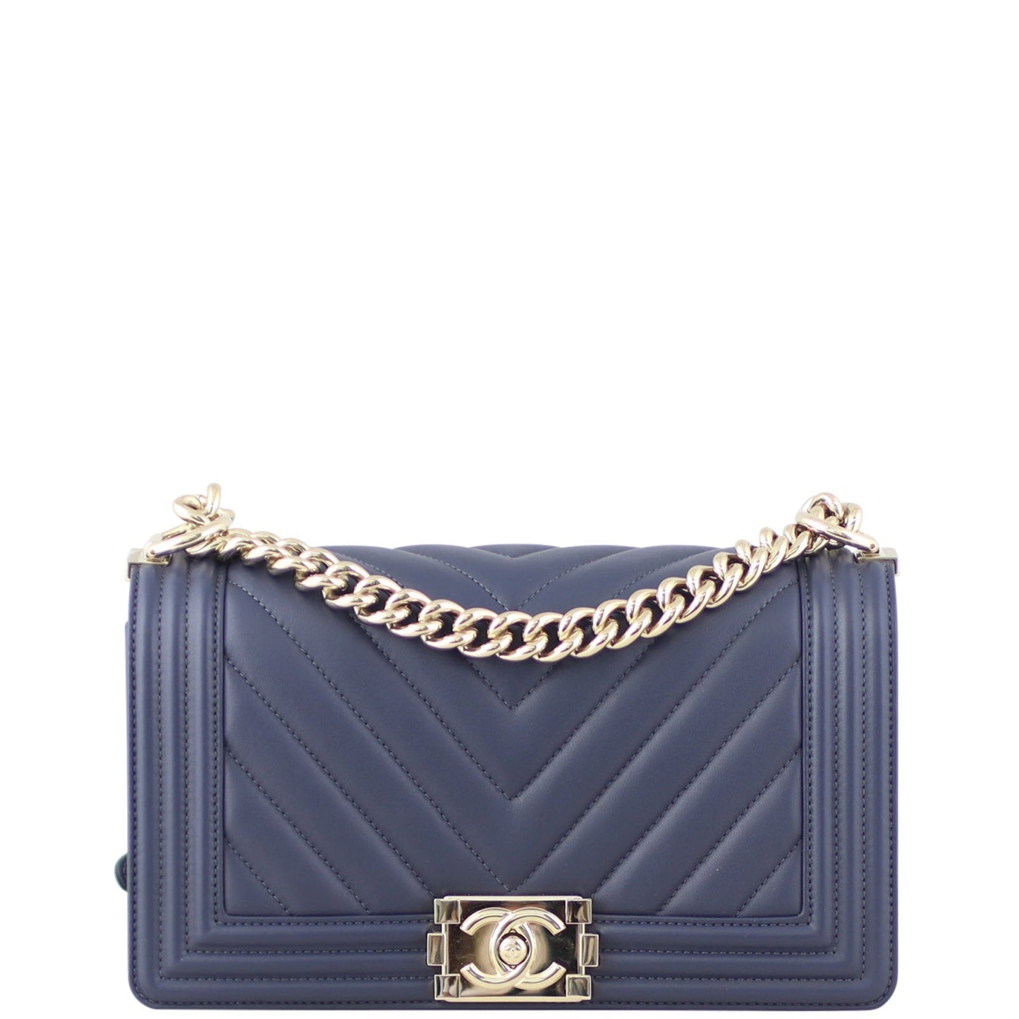 Chanel Boy Chevron Old Navy Handbag Blue Medium