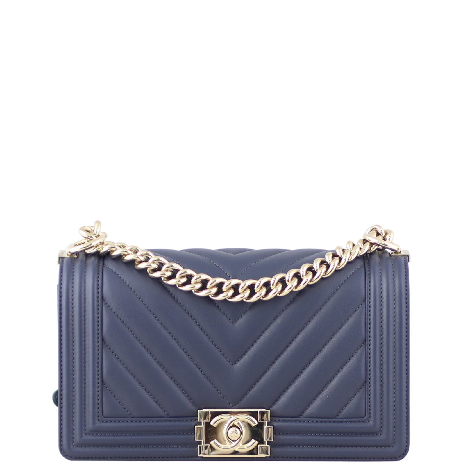 Chanel Boy Chevron Old Navy Handbag Blue Medium