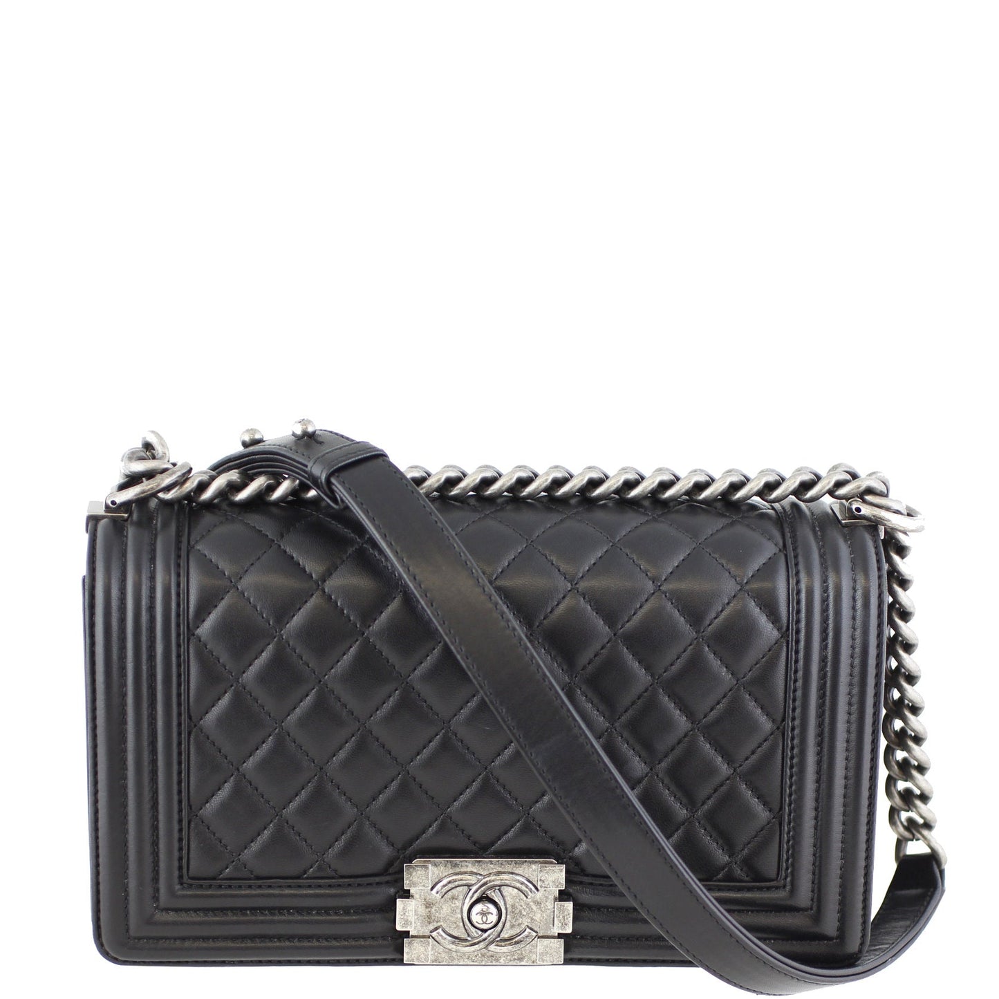 Chanel Boy Bag Old Lambskin 21 Series Black Medium Handbag