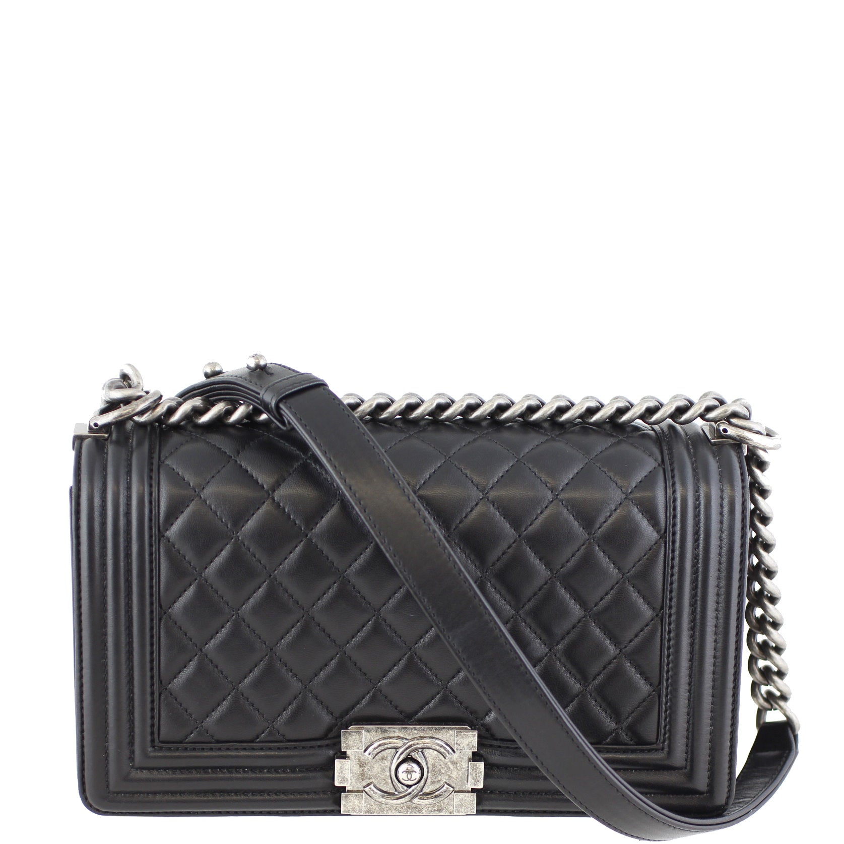Chanel Boy Bag Old Lambskin 21 Series Black Medium Handbag