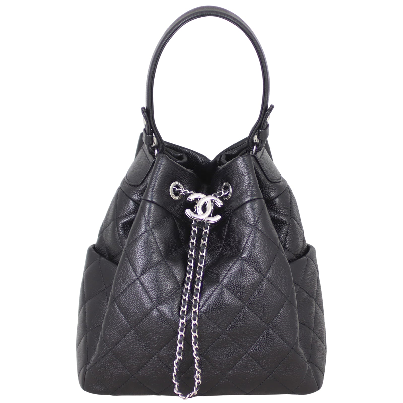 Chanel CC Drawstring Bag Soft Quilted Black Jewelry