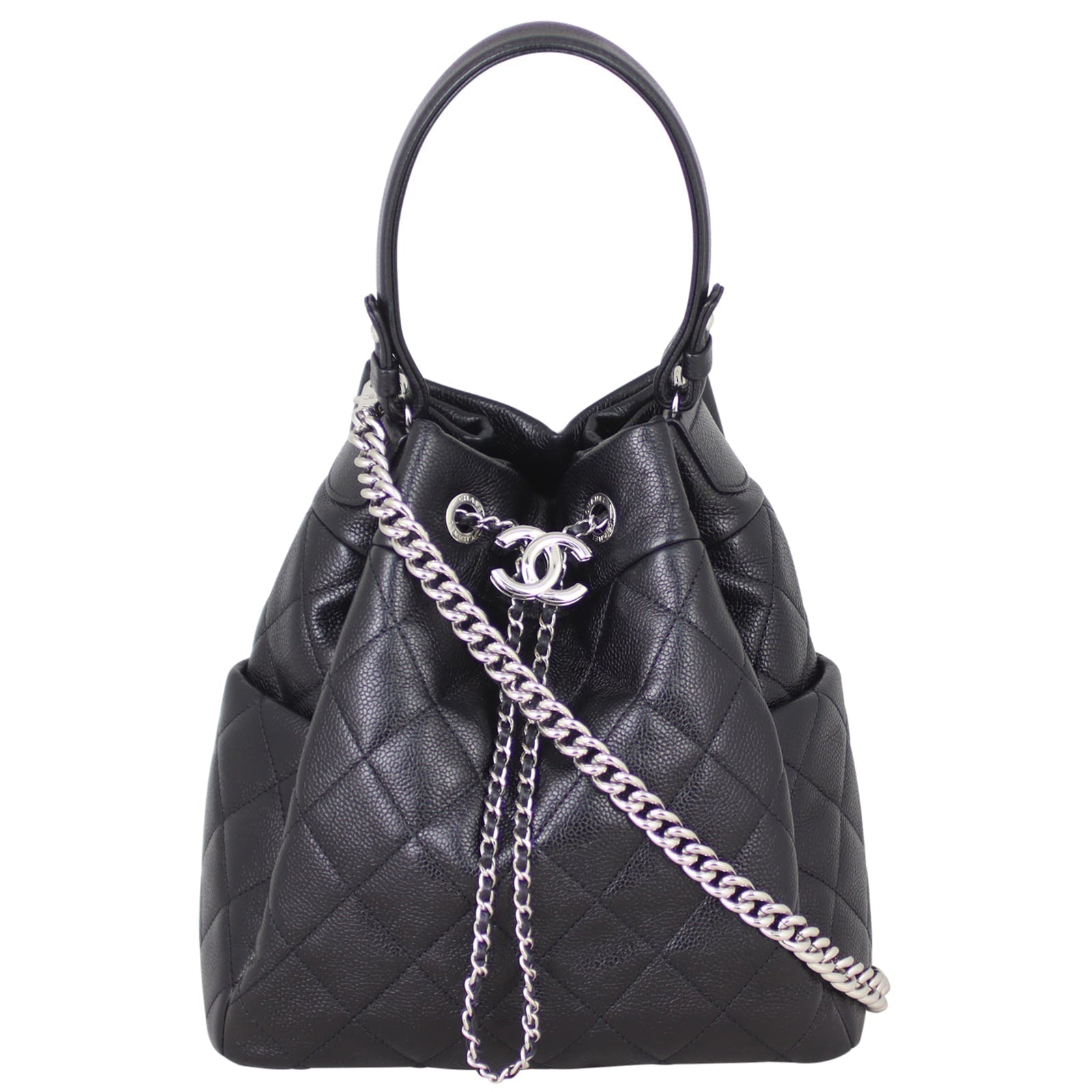 Chanel CC Drawstring Bag Soft Quilted Black Jewelry
