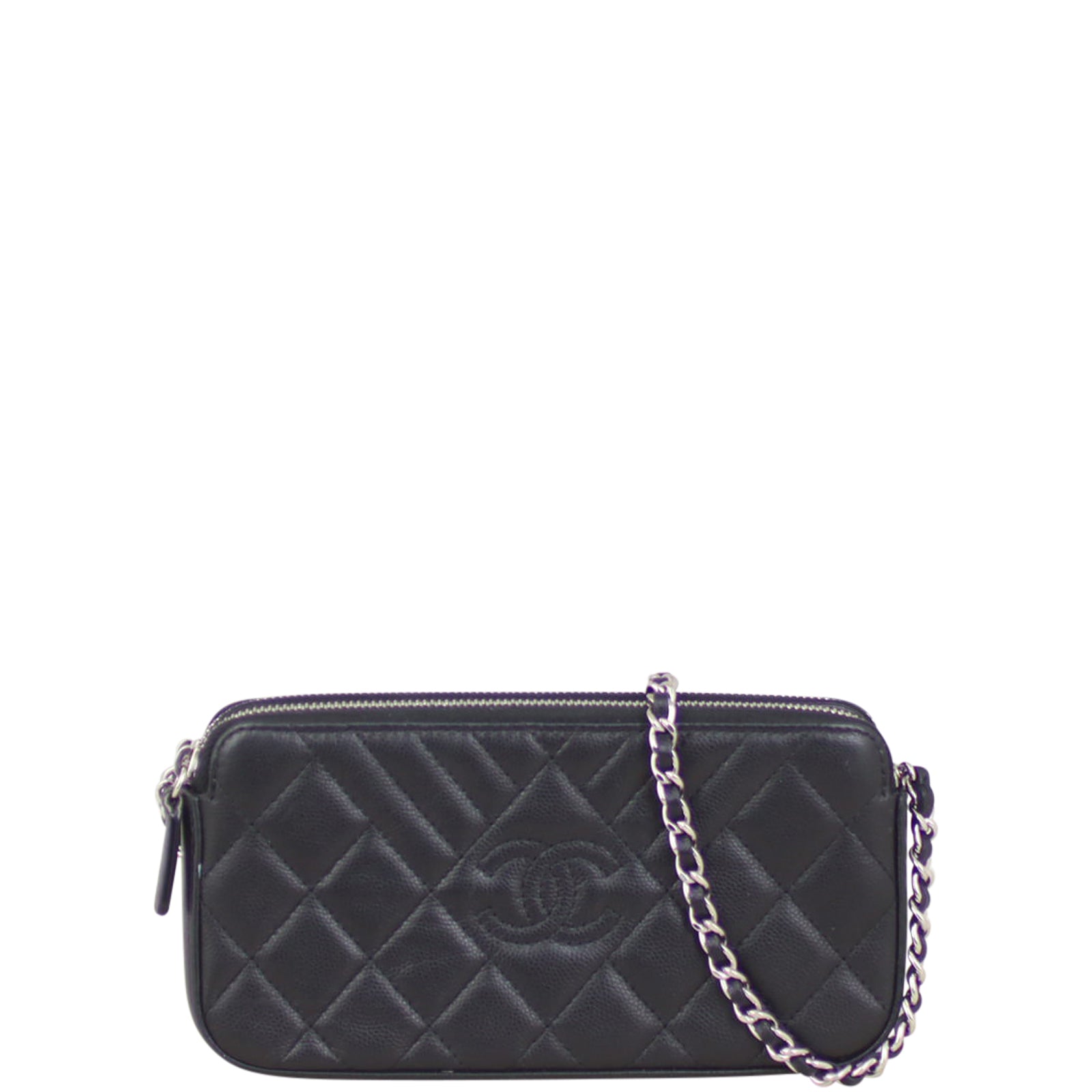 Chanel CC Double Zip Clutch with Black Chain Clutch Bag