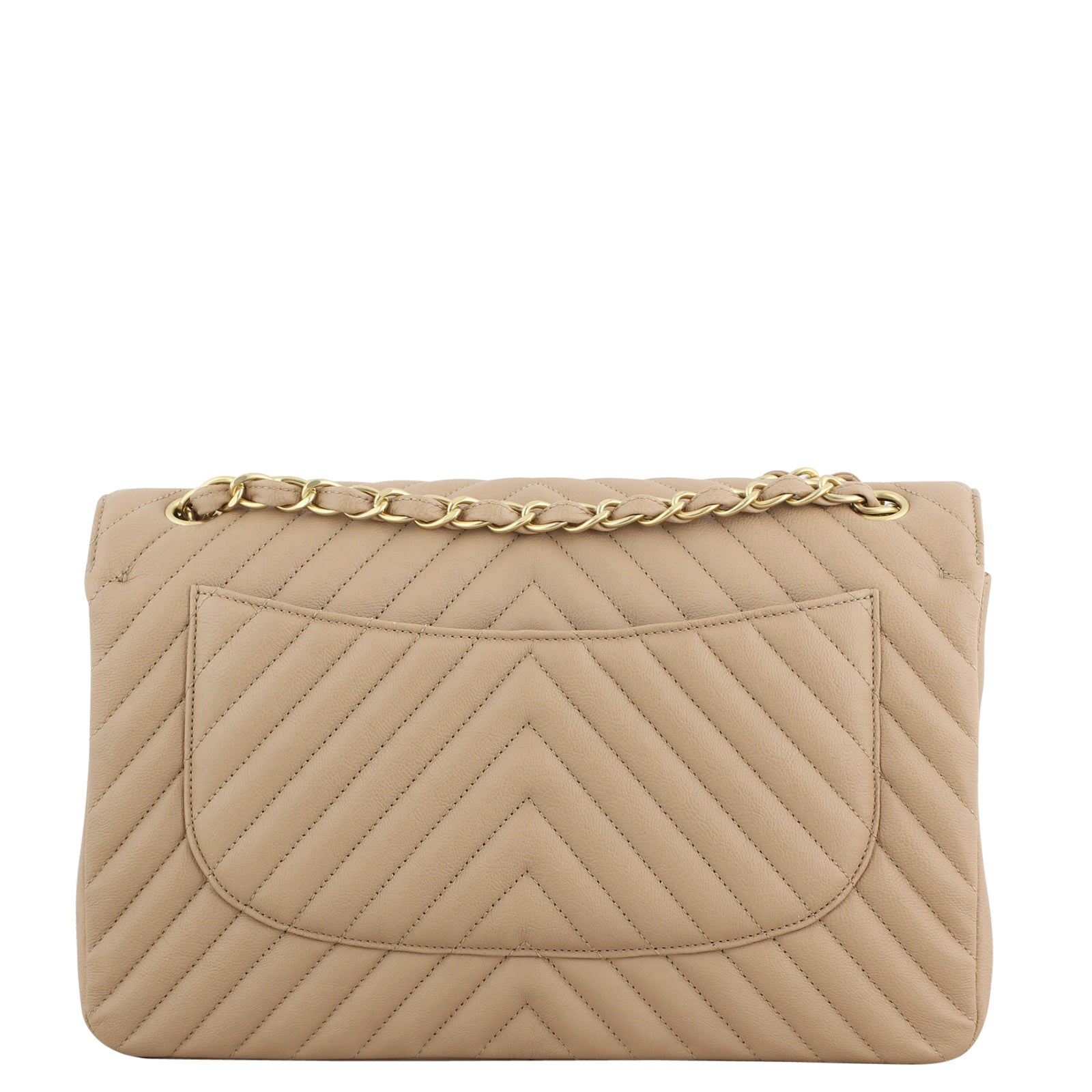 Chanel Classic Double Jumbo Chevron Calfskin Handbag Brown Beige