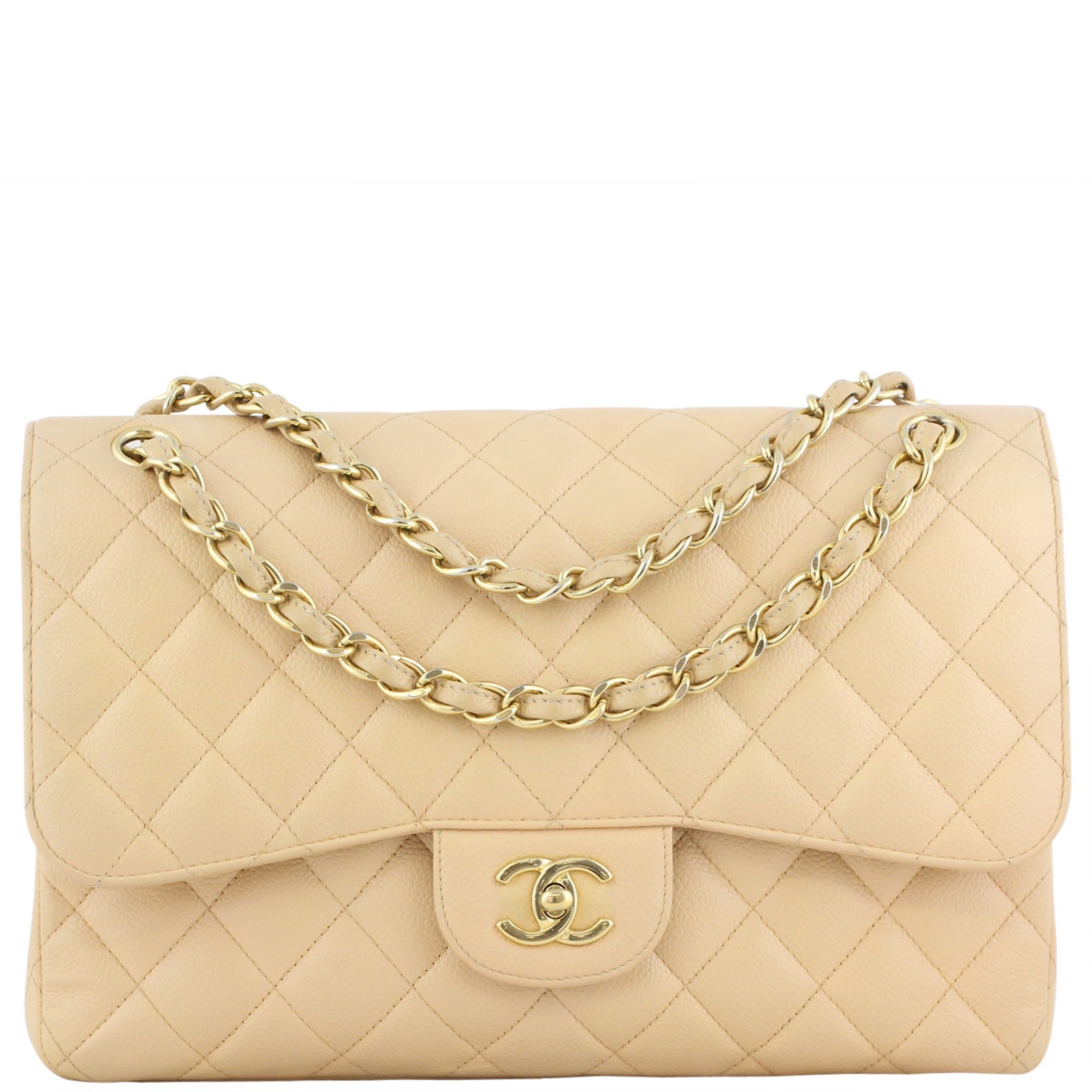 Chanel Classic Double Flap Jumbo Hardware Handbag Brown Beige