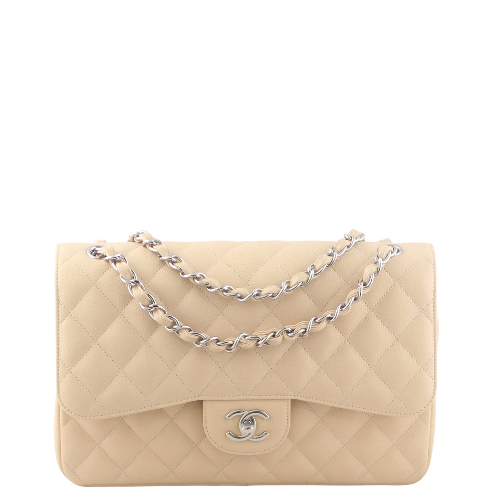 Chanel Classic Double Jumbo 14 Series Handbag Beige Flap