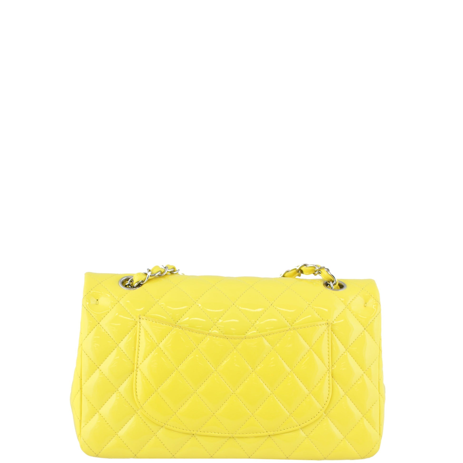 Chanel Classic Double Patent Yellow Handbag Medium Flap