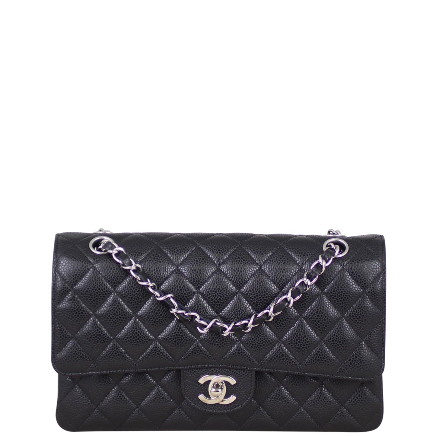 Chanel Classic Double Flap 13 Series Hardware Handbag Black Silver