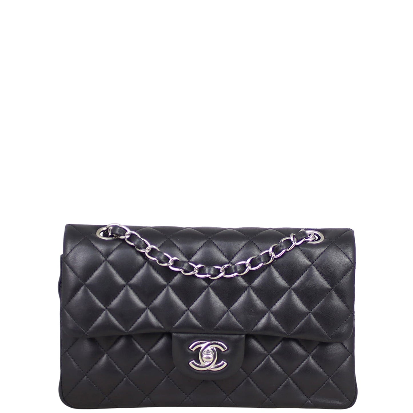 Chanel Classic Double Hardware 15 Series Handbag Silver Small