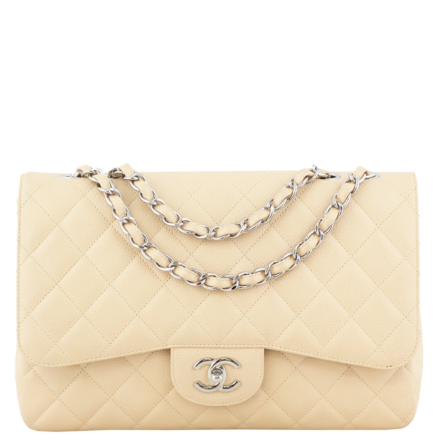 Chanel Classic Single Jumbo Nude Handbag White Beige