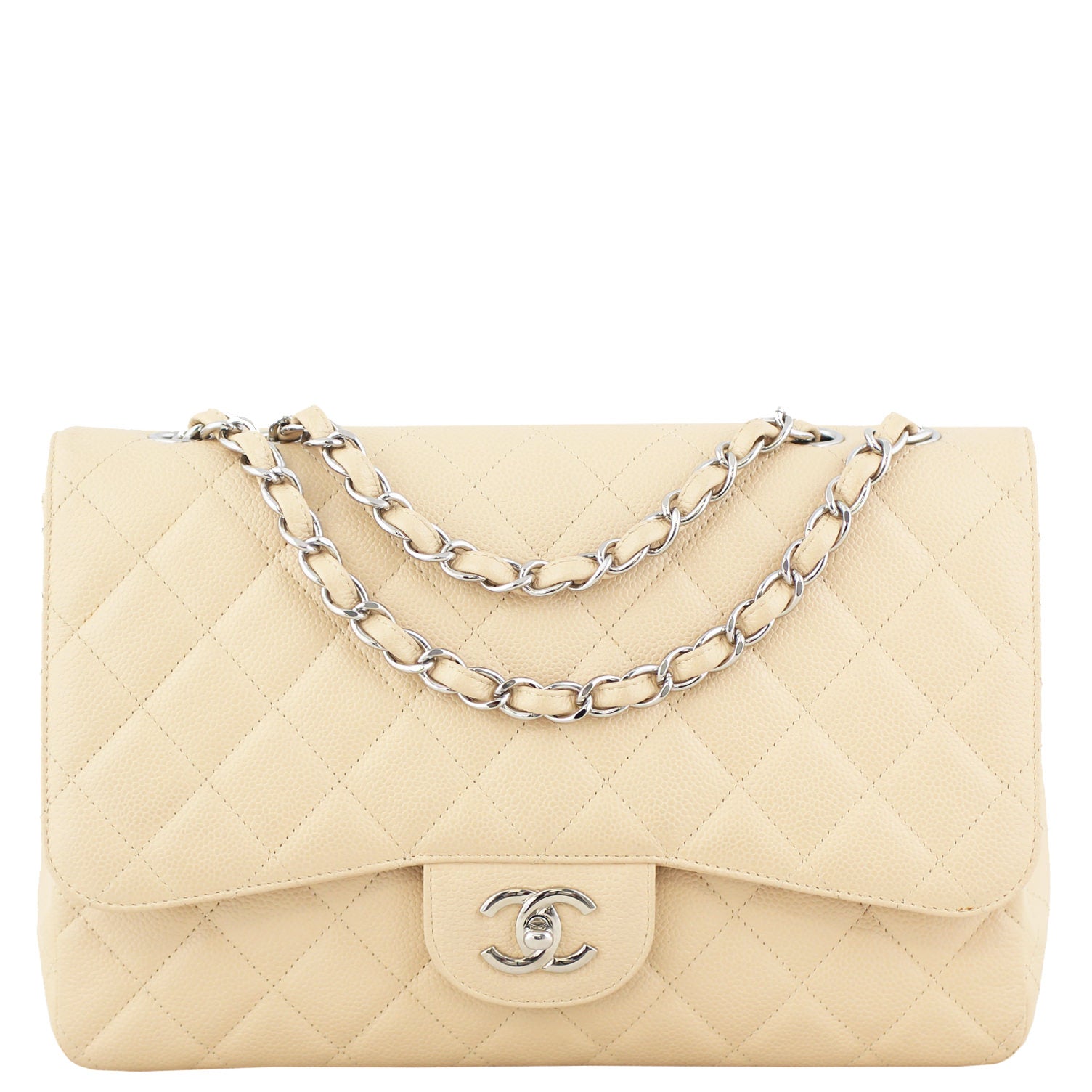 Chanel Classic Single Jumbo Nude Handbag White Beige