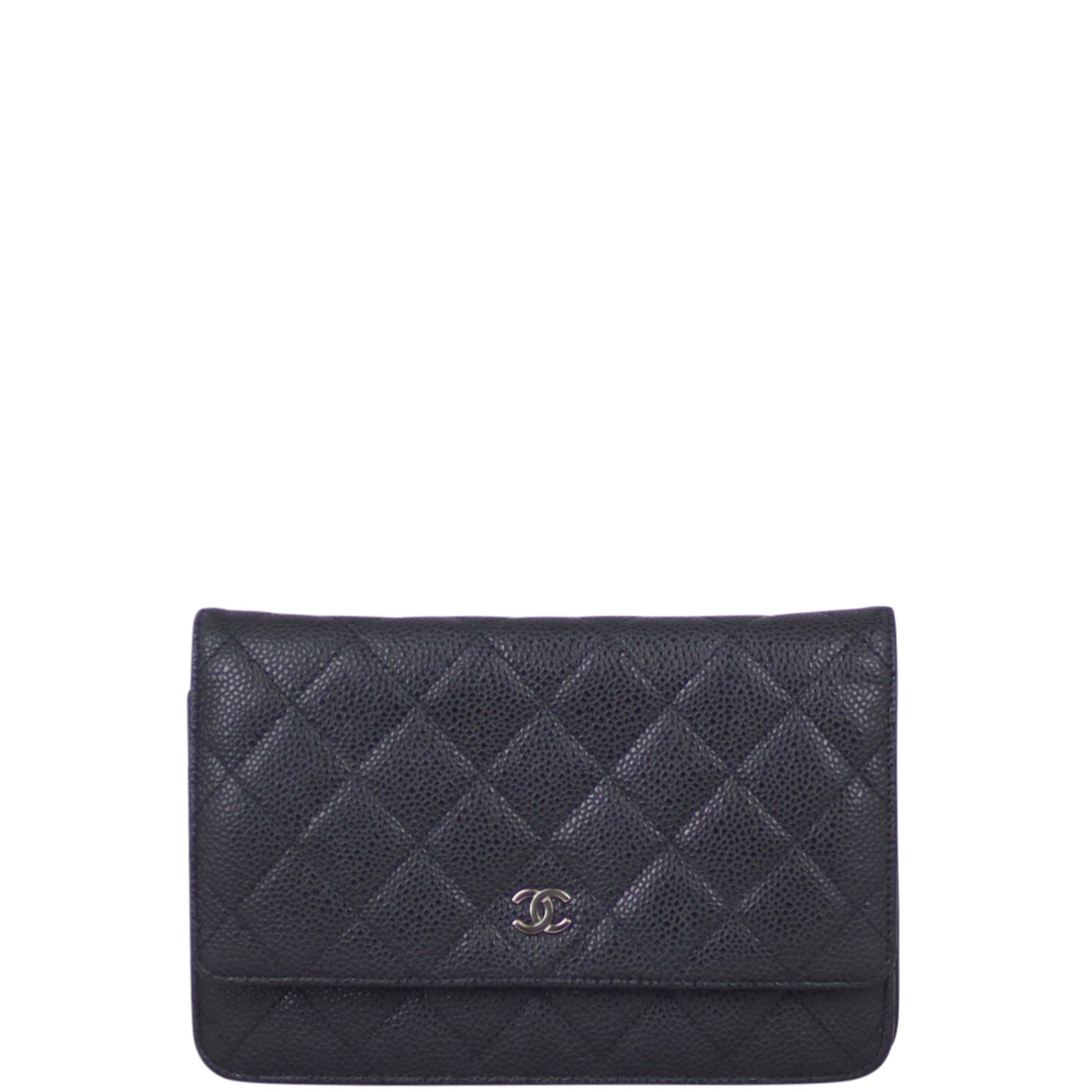 Chanel Classic Wallet on Caviar Handbag Black Silver