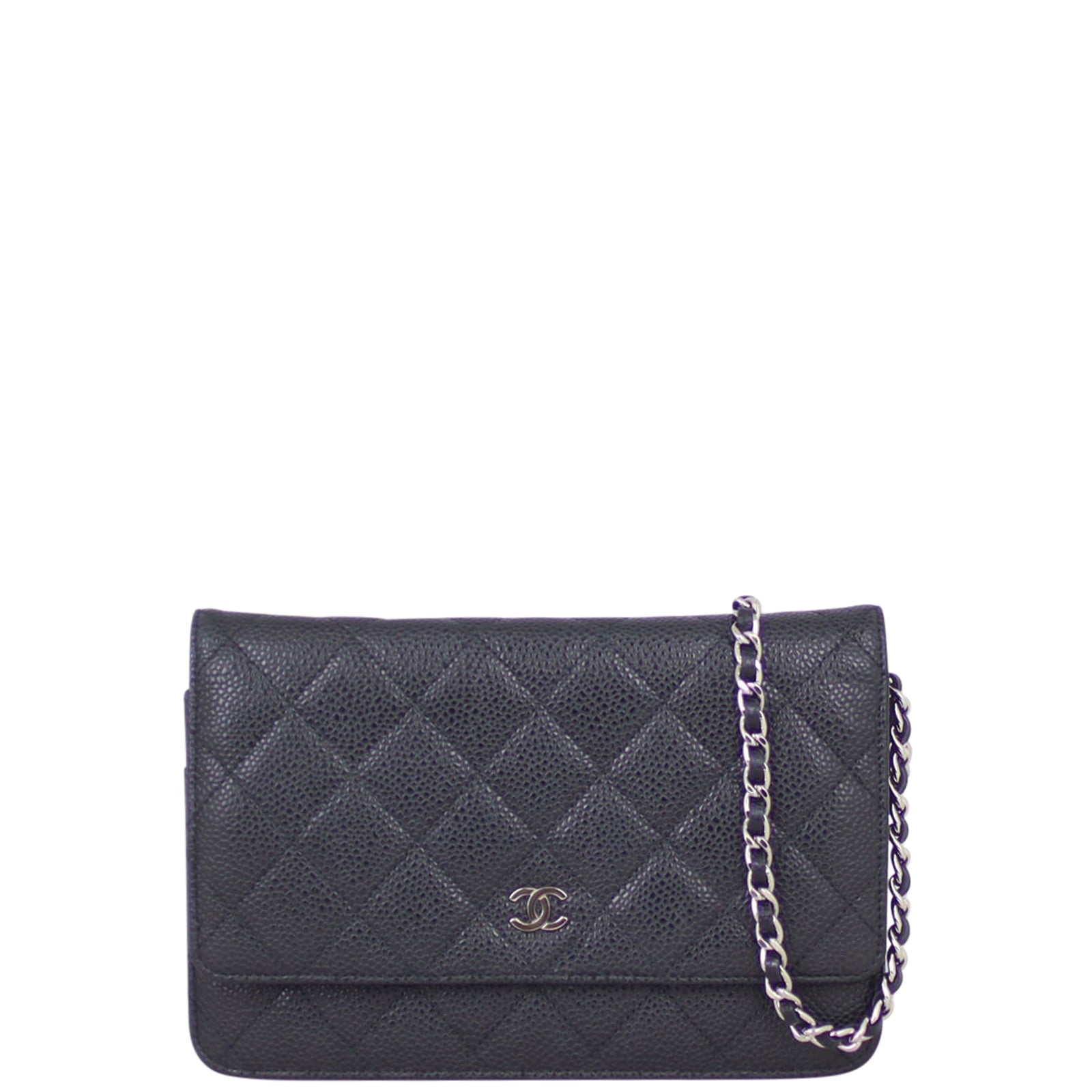 Chanel Classic Wallet on Caviar Handbag Black Silver