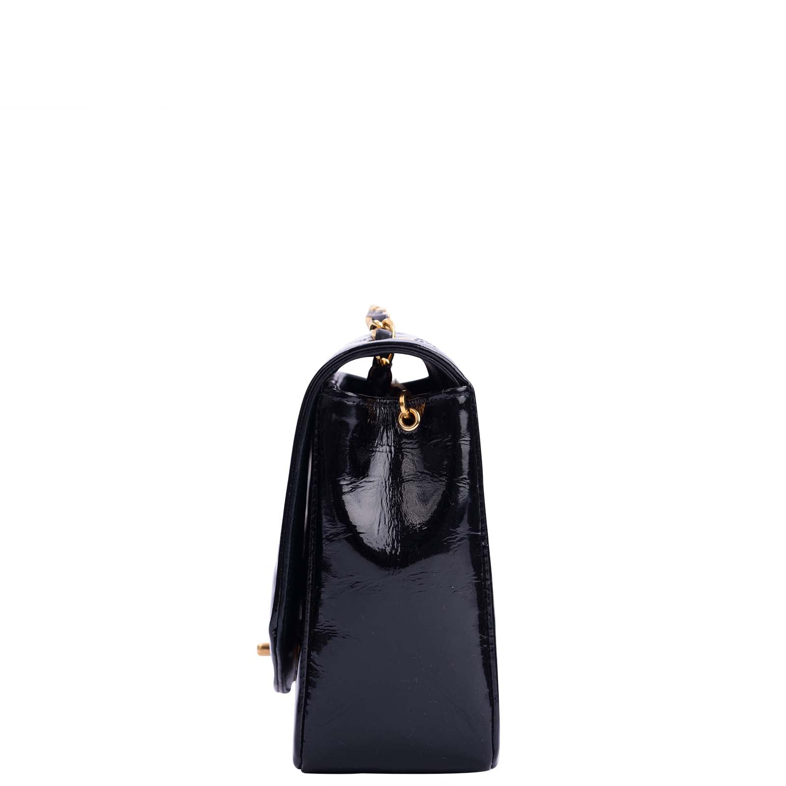 Chanel Diana Patent Bag GHW Quilted Black Handbag