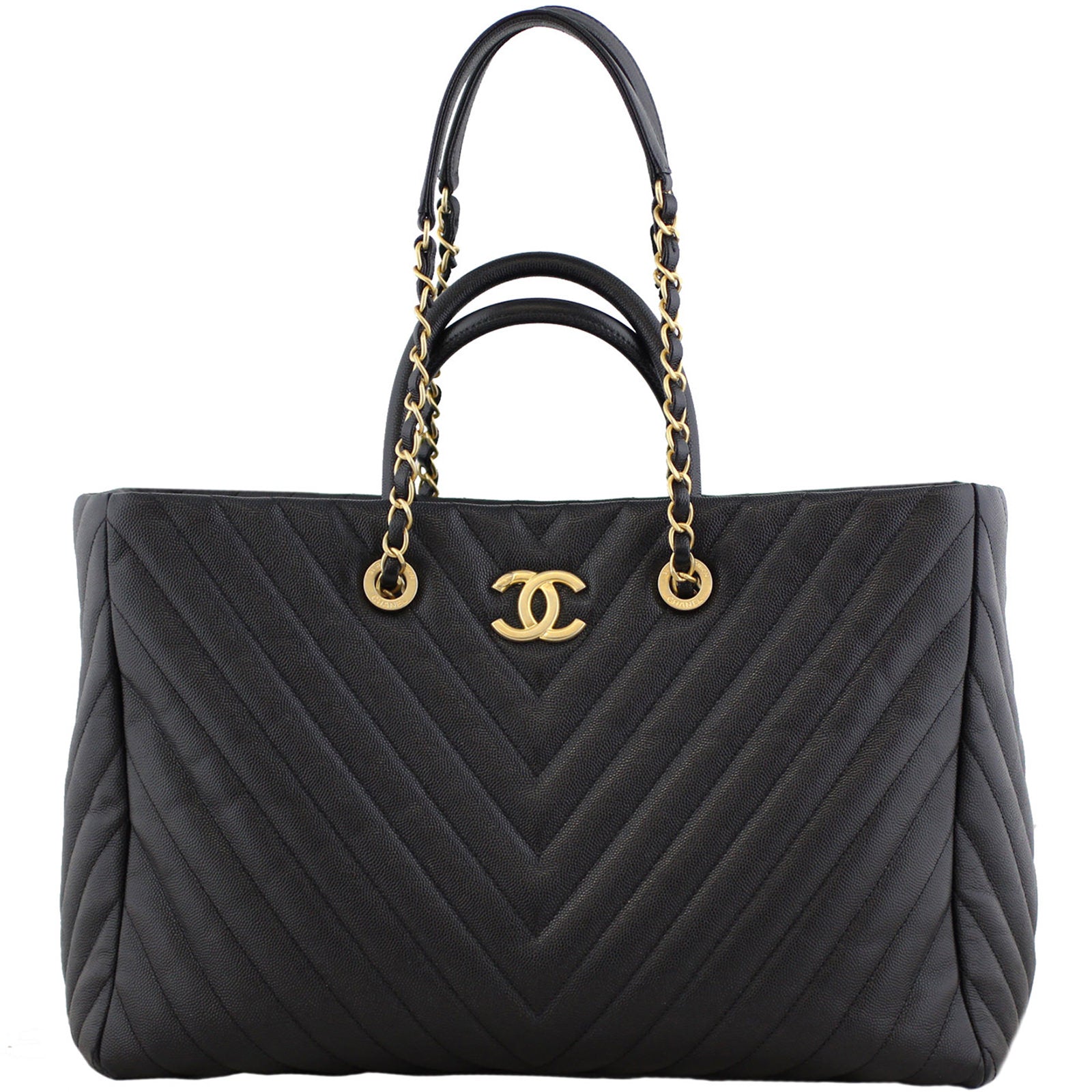Chanel Chevron Shopping Bag Large Handbag