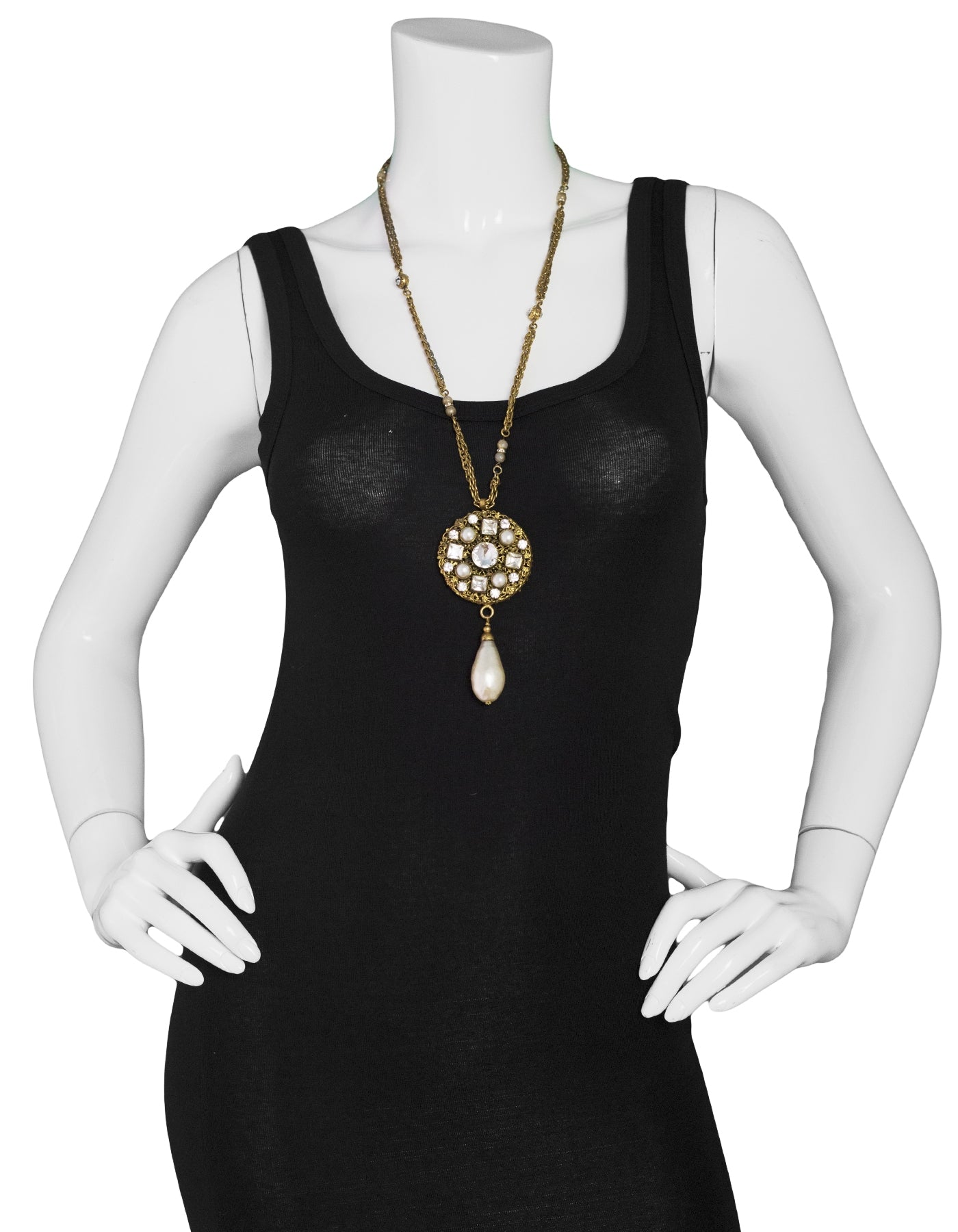 Chanel '84 Crystal & Faux Pearl Medallion Necklace