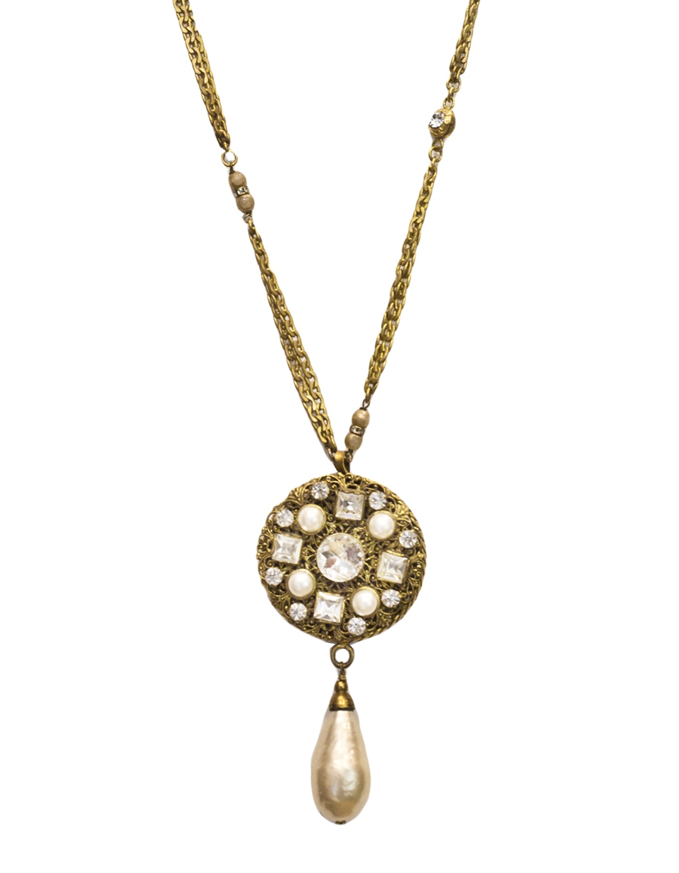 Chanel '84 Crystal & Faux Pearl Medallion Necklace