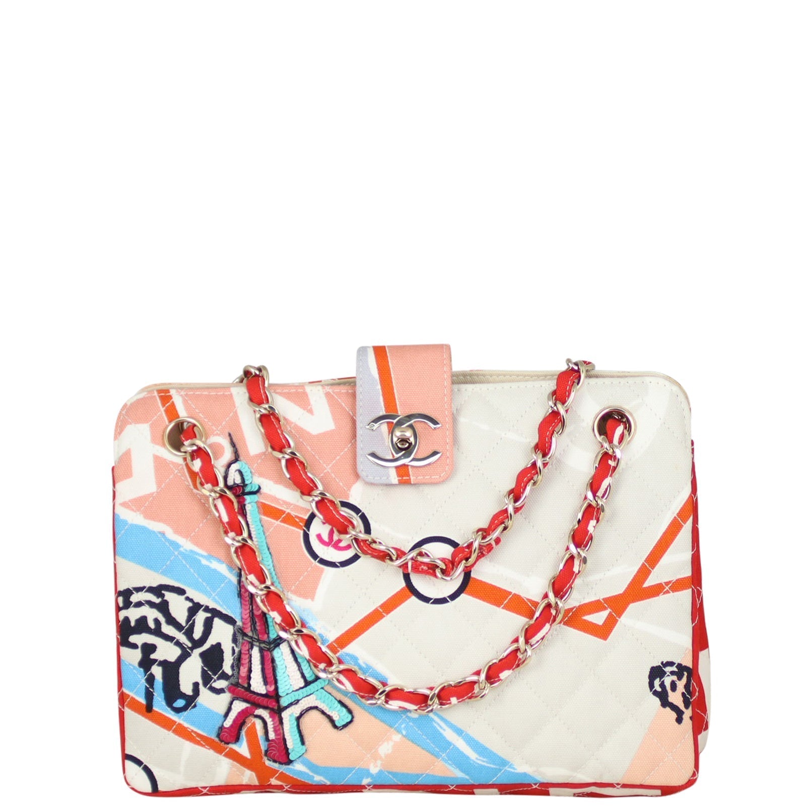 Chanel Eiffel Tower Tote Canvas Quilted Tote Bag
