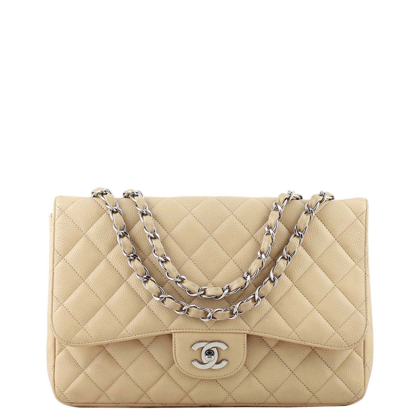 Chanel Classic Single Jumbo 12 Series Handbag Brown Beige