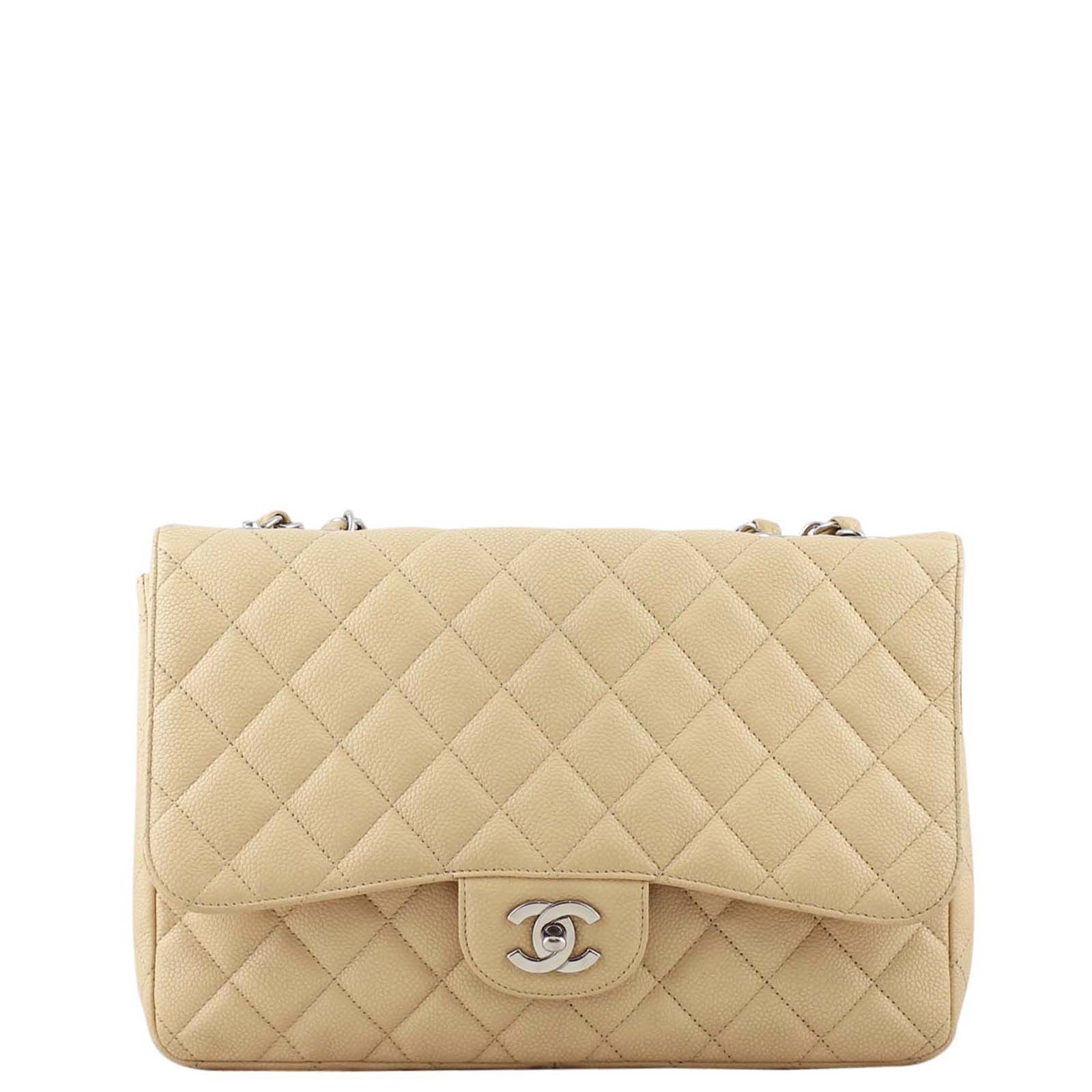 Chanel Classic Single Jumbo 12 Series Handbag Brown Beige