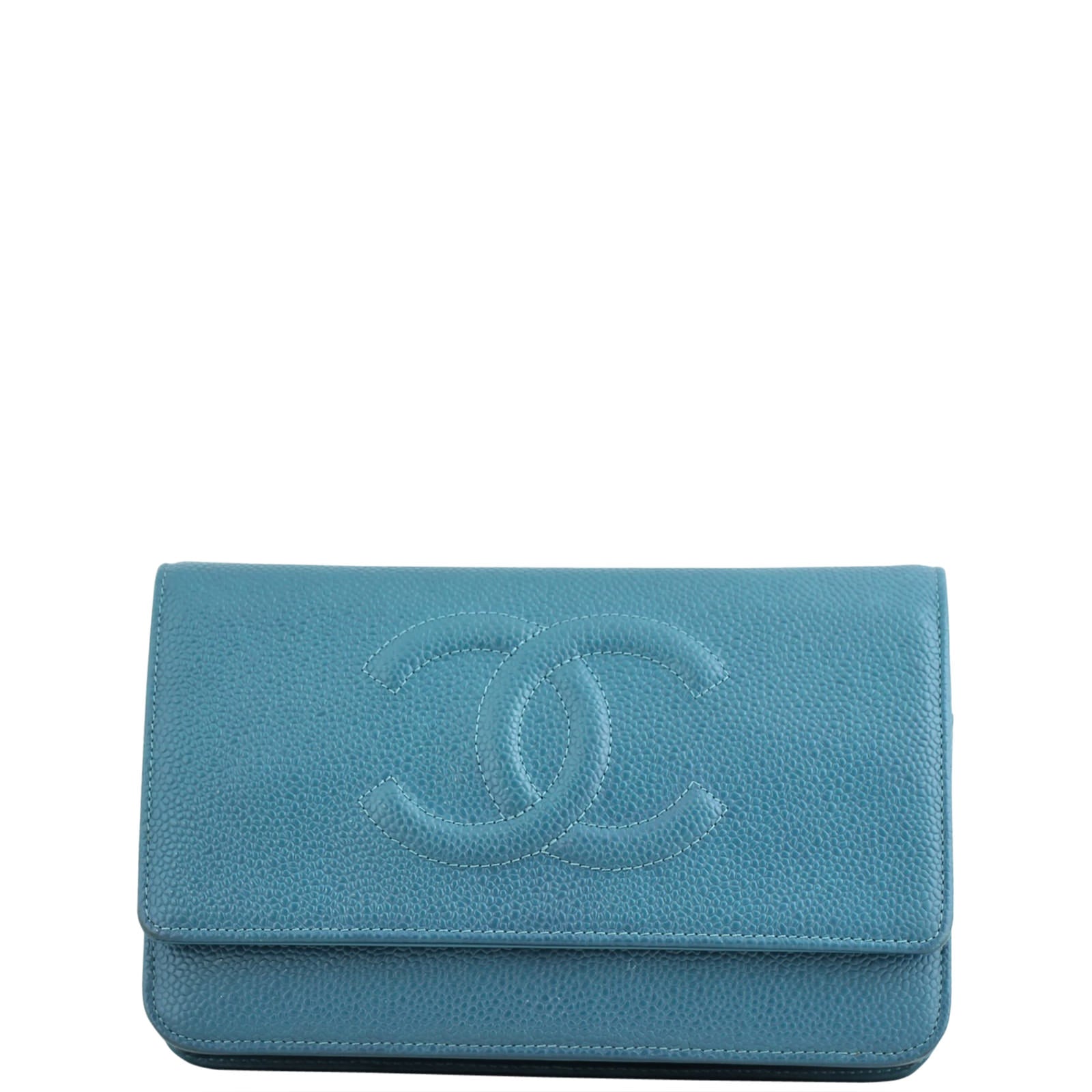 Chanel Timeless Wallet on Teal Caviar Handbag Blue Chain