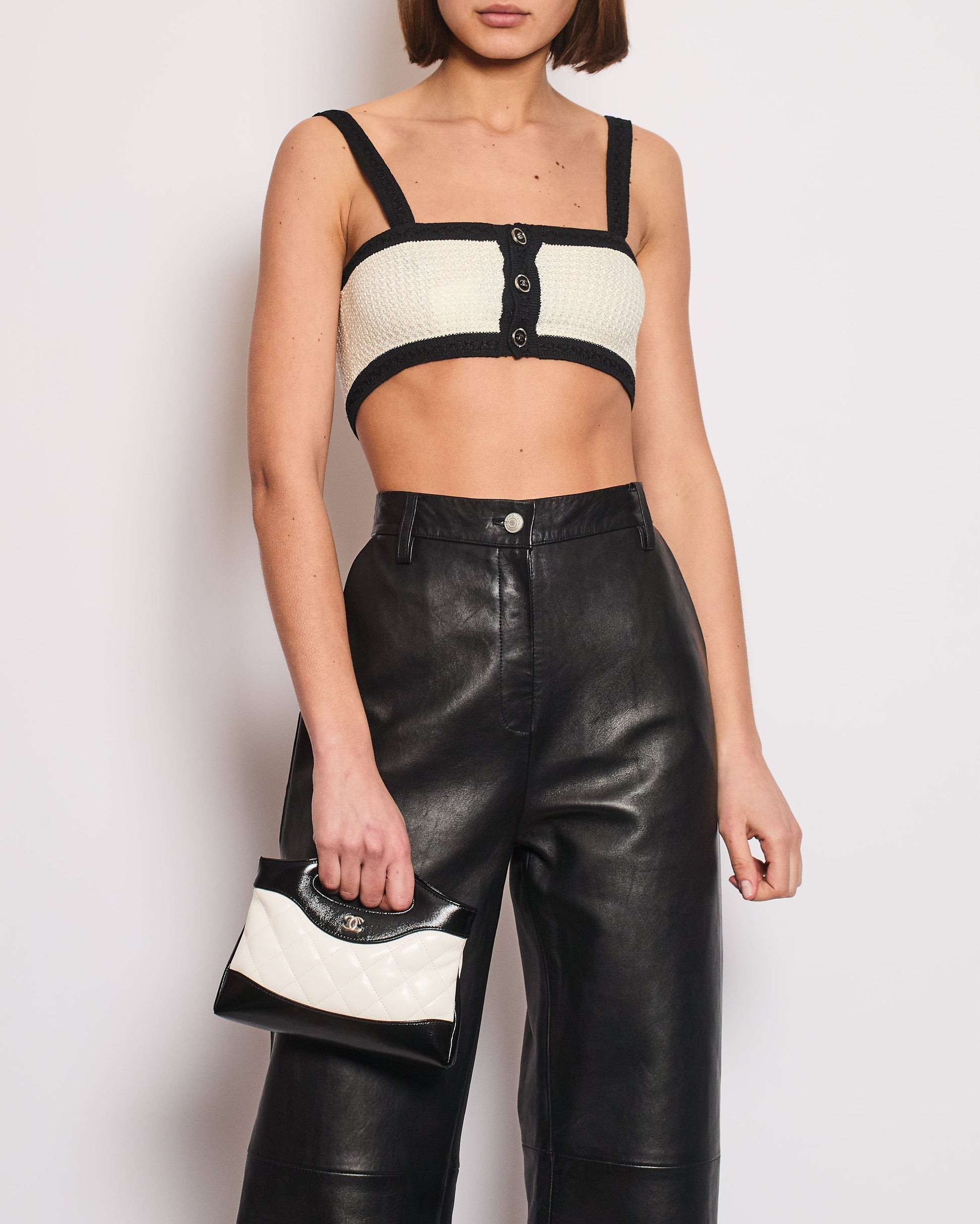 Chanel Cream Cropped Knitted Tank Top With Cc Buton Detail Size Fr 38 (Uk 10) Bag