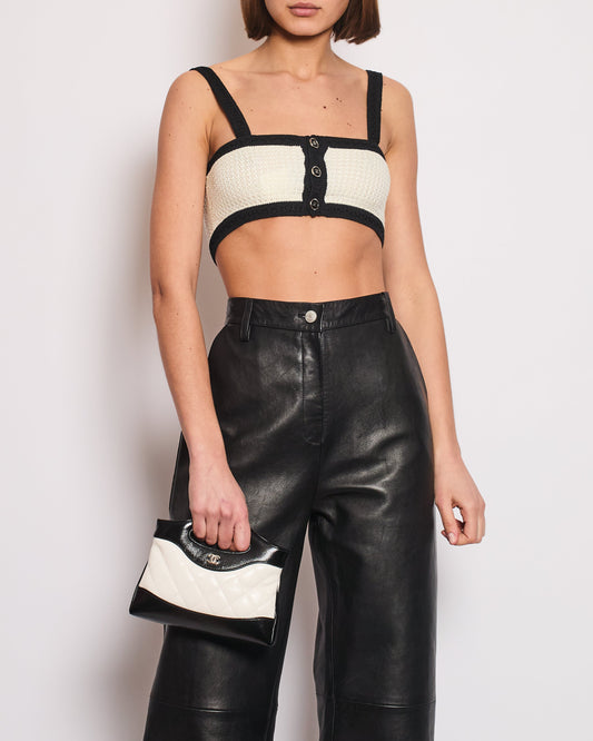 Chanel Cream Cropped Knitted Tank Top With Cc Buton Detail Size Fr 38 (Uk 10) Bag