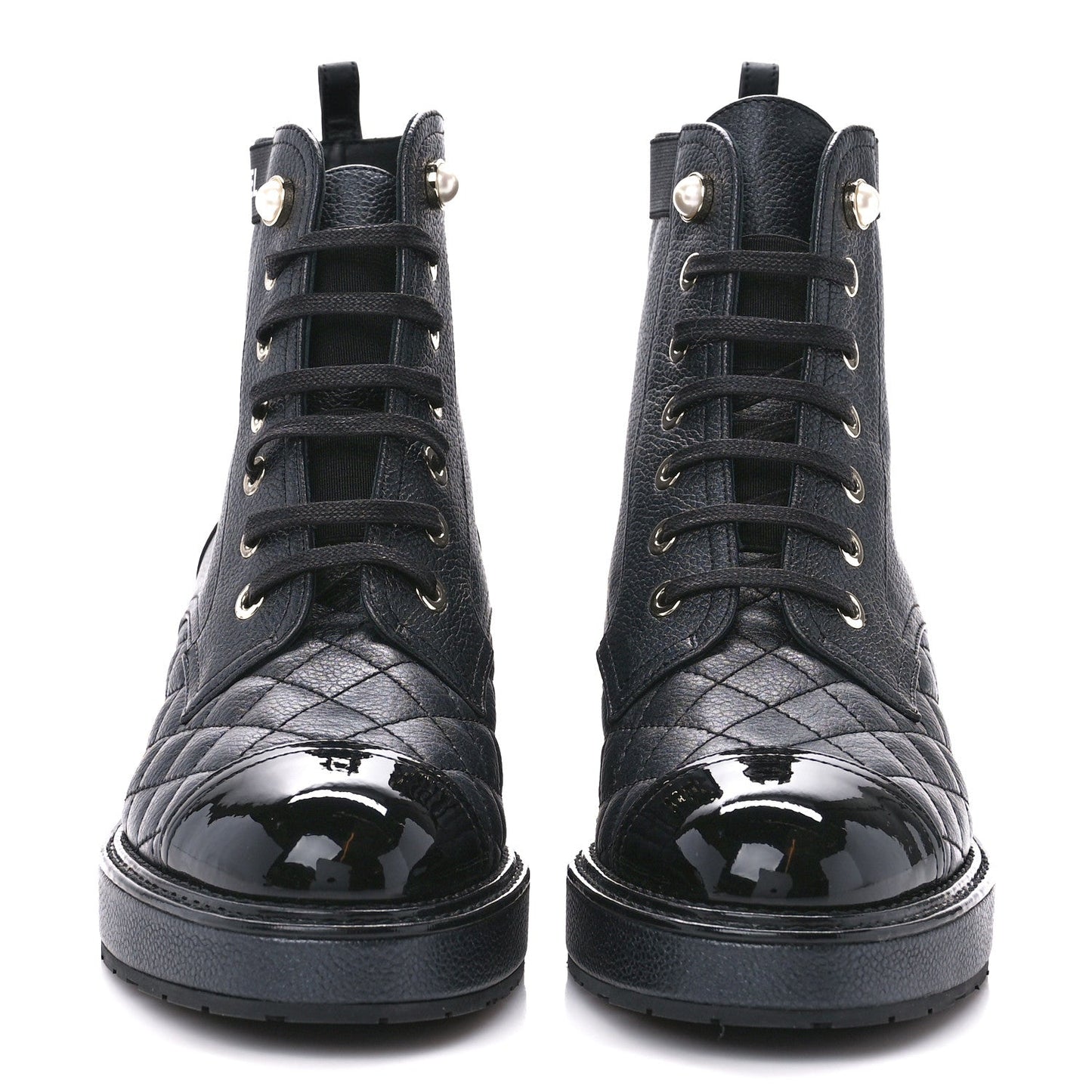 CHANEL PEARLY CALFSKIN LACE-UP COMBAT BOOTS