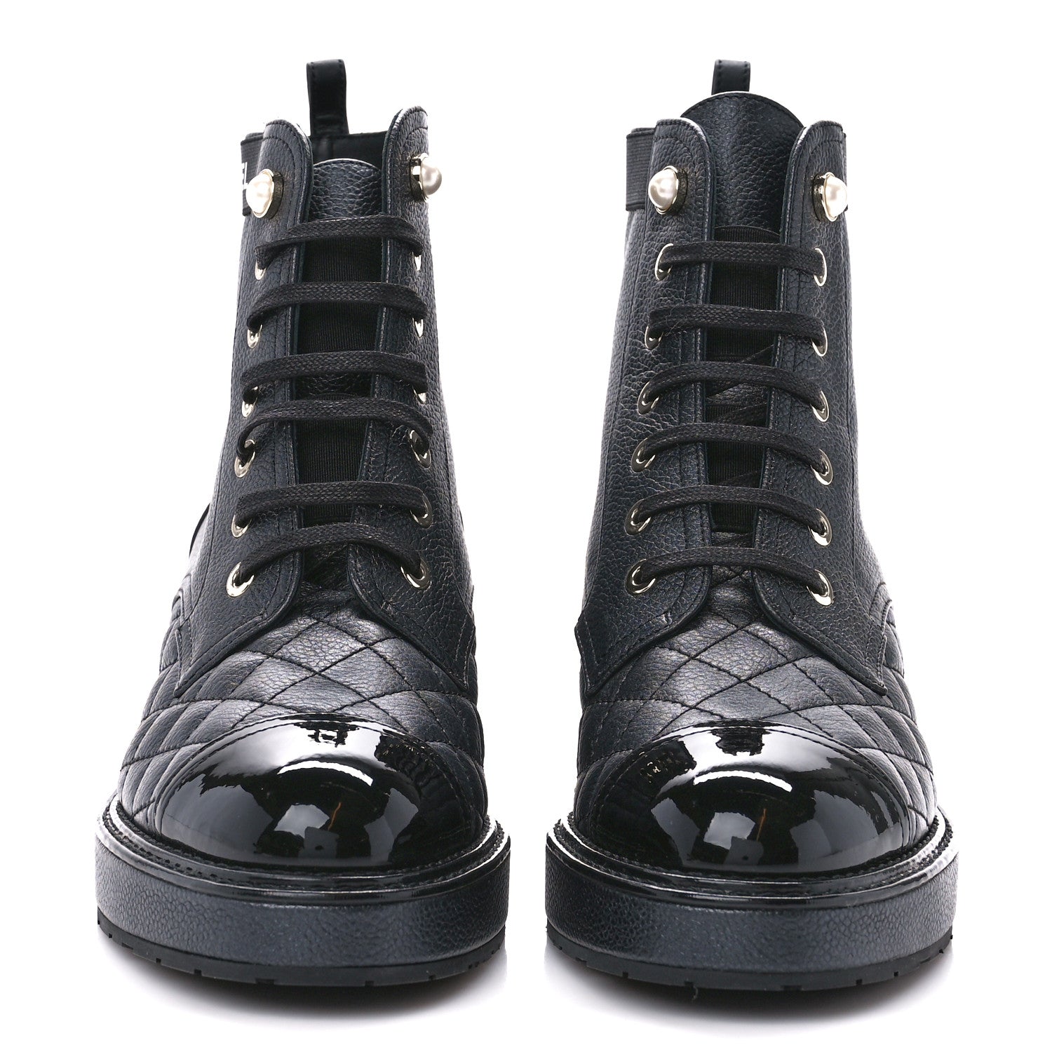 CHANEL PEARLY CALFSKIN LACE-UP COMBAT BOOTS