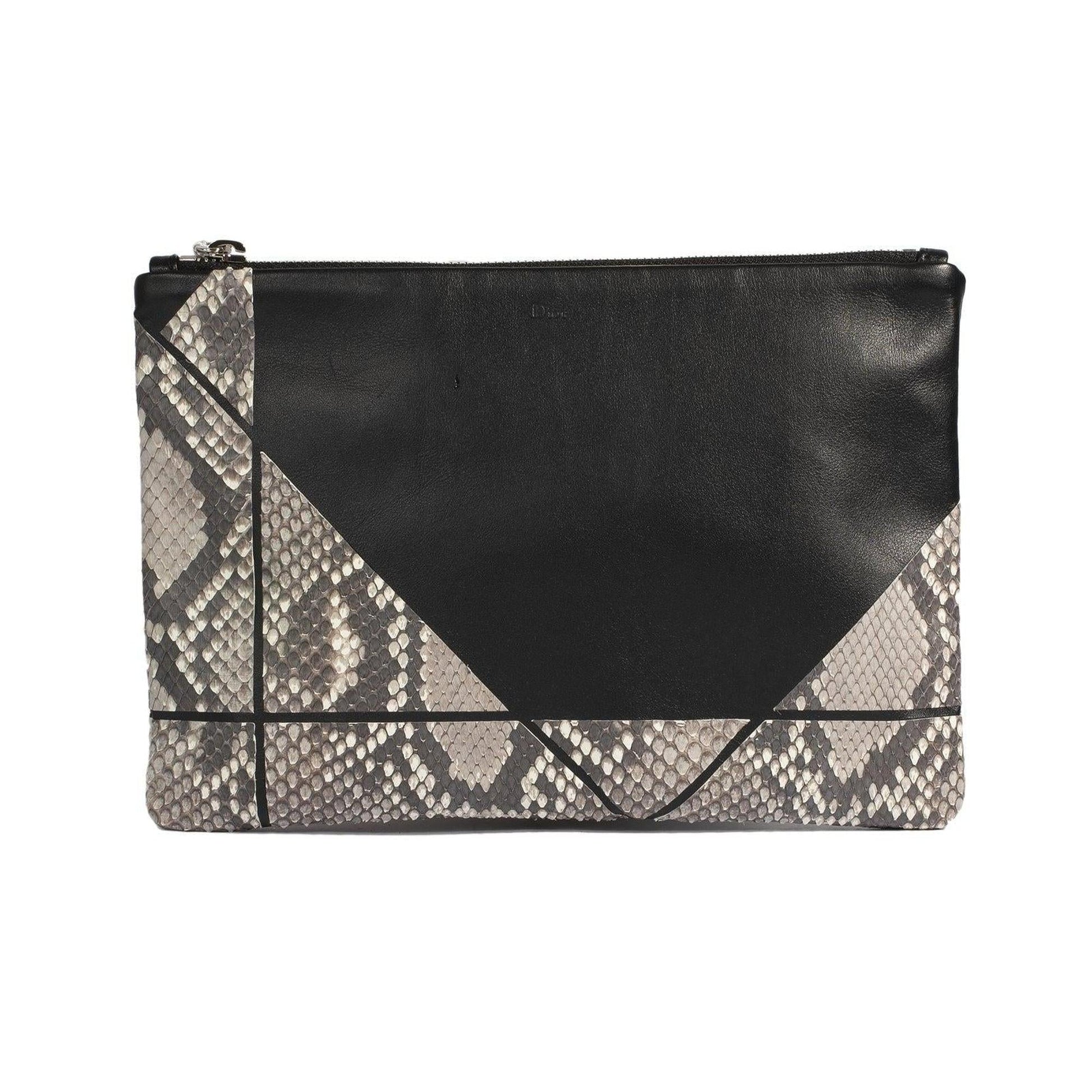 Dior Christian Python & Calfskin Zip Pouch Handbag Travel Bag