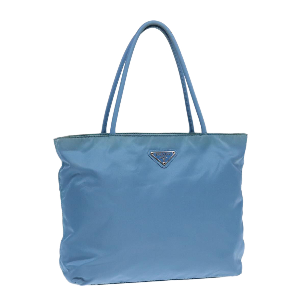 Prada Hand Bag Auth Nylon Blue Silver Travel Bag