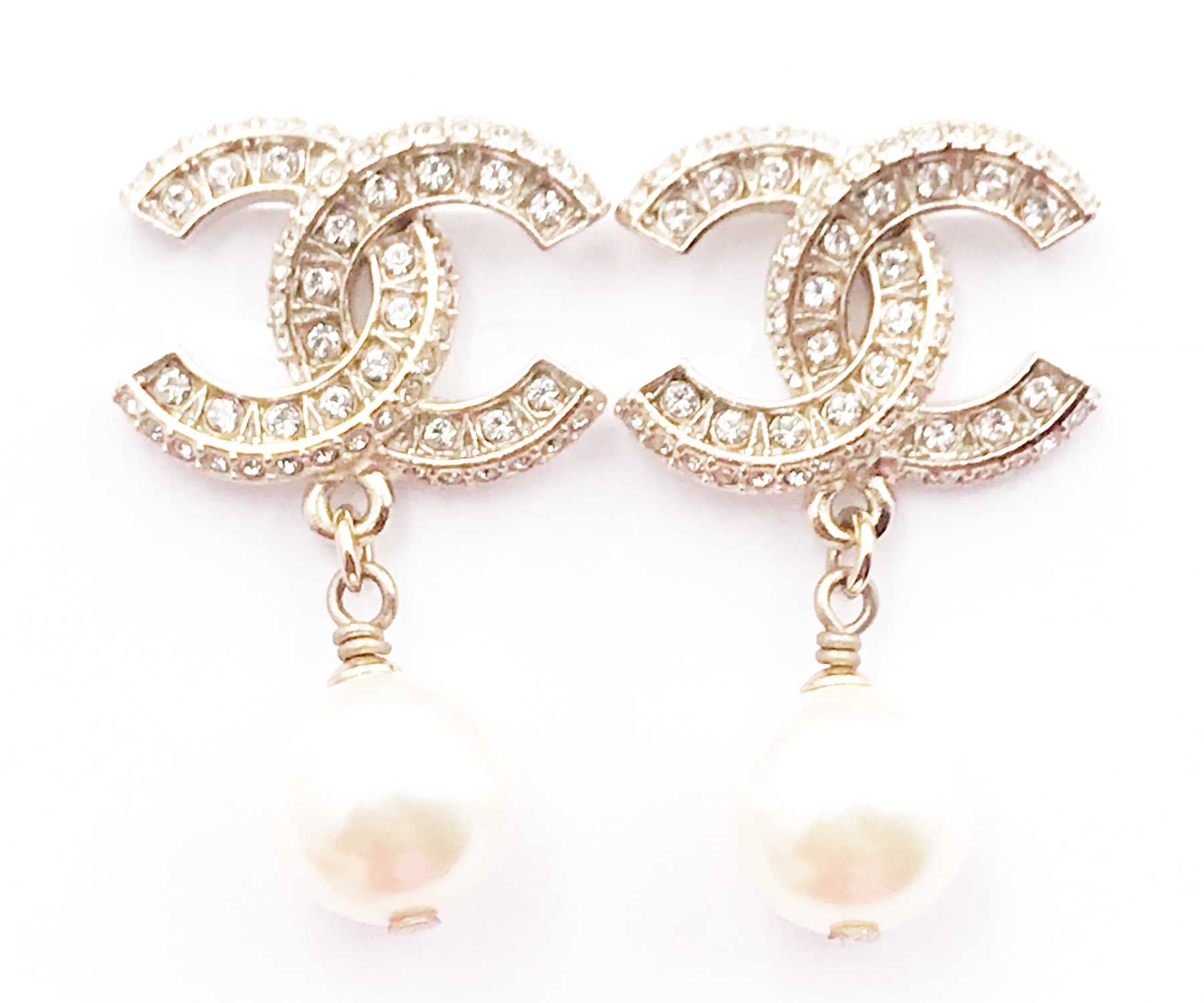 Chanel Classic Gold CC Crystal Block Piercing Earrings
