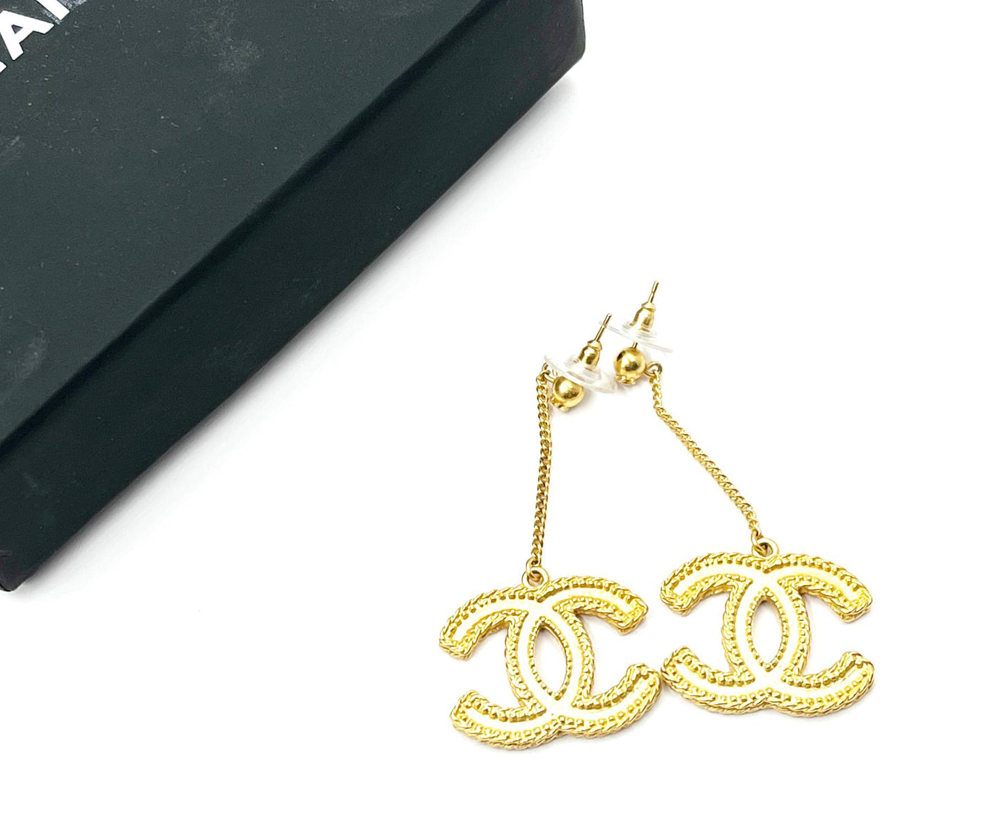 Chanel Classic Gold CC Dangle Piercing Earrings