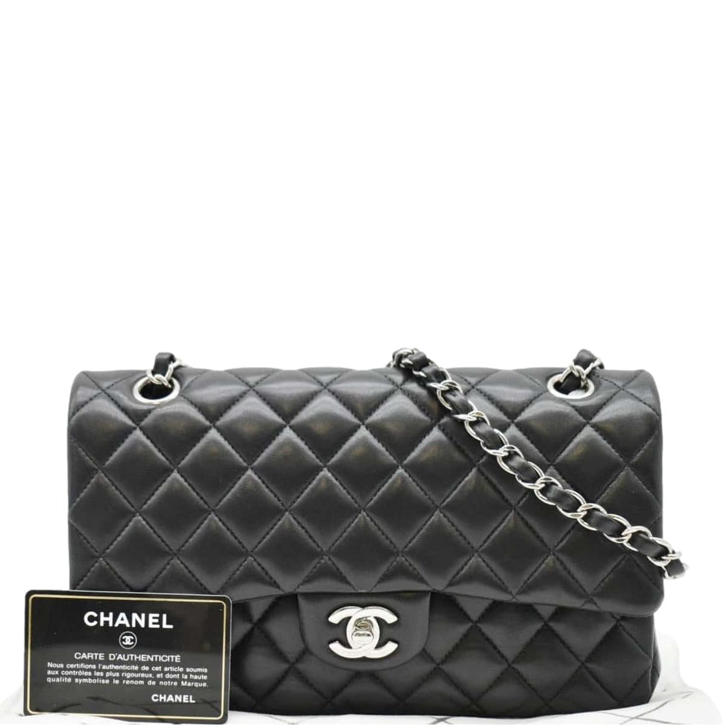 Chanel Classic Double Flap Quilted Leather Lambskin Black Travel Bag