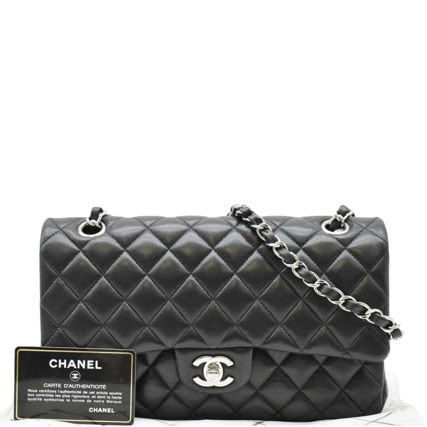 Chanel Classic Double Flap Quilted Leather Lambskin Black Travel Bag