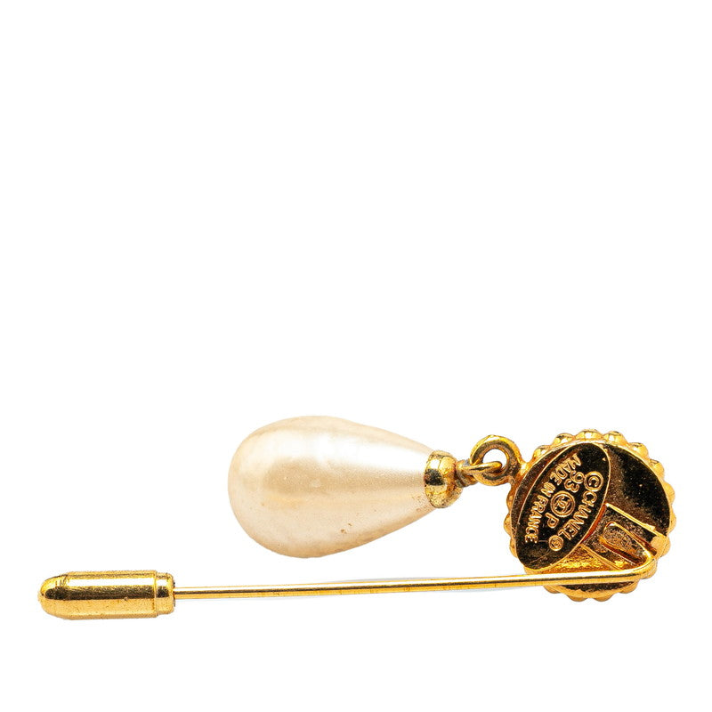 Chanel Gold Plated Clover Motif Faux Pearl Brooch 93P Bag