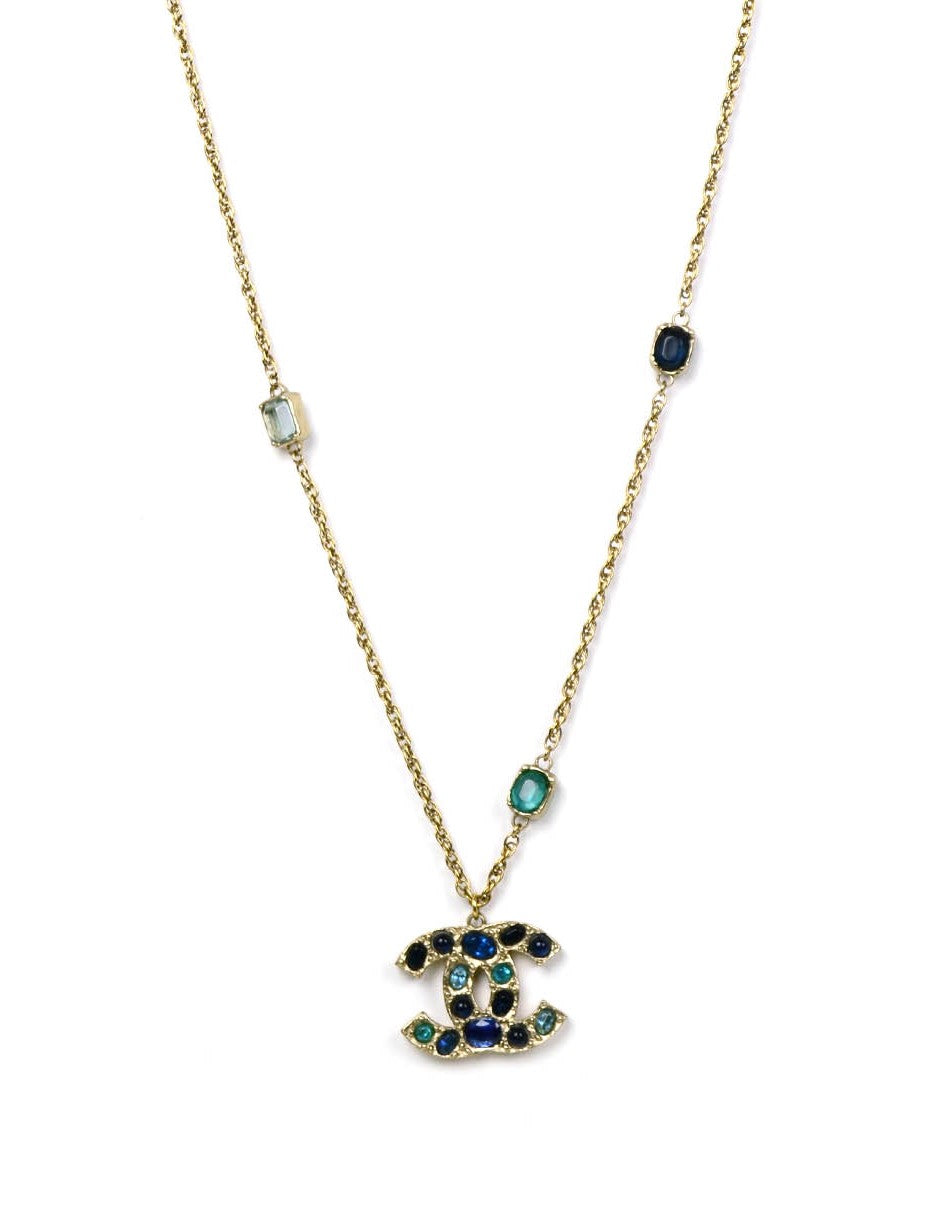 Chanel 31.5" Chain Necklace w/ Blue Stone CC