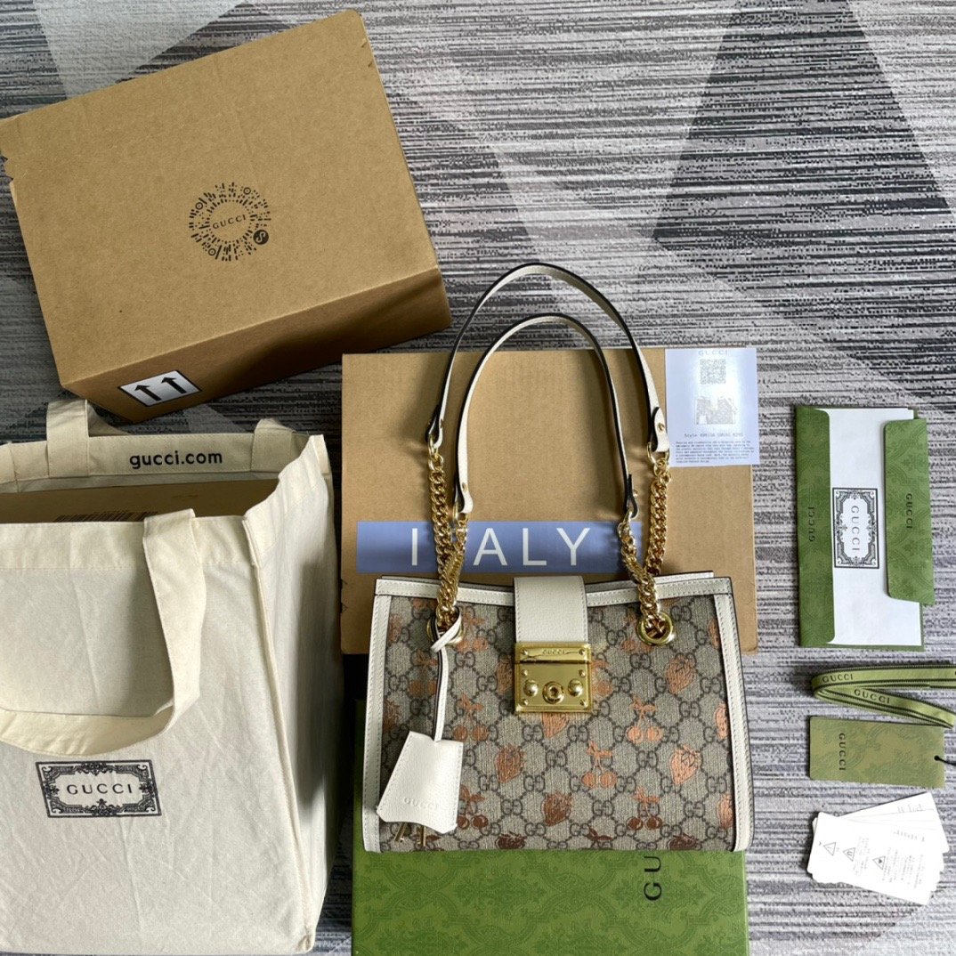 gg Padlock gg Strawberry , Beige Small Shoulder Bag