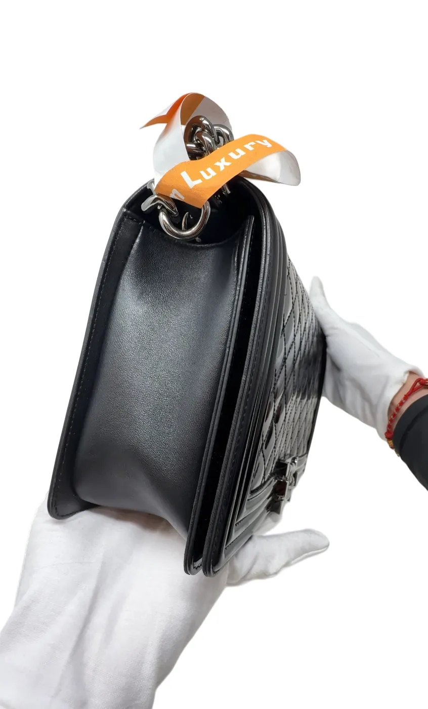 Chanel leBoy patent leather crossbody bag black B-