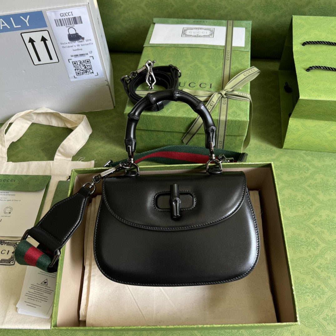 gg Bamboo 8.3in 21cm gg Black Small Top Handle Handbag