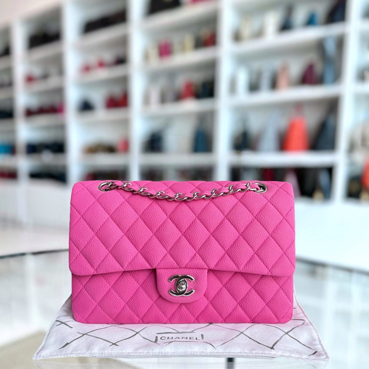Chanel Classic Flap Medium - Caviar Iridescent 25CM Quilted Pink Silver Hardware Series 18