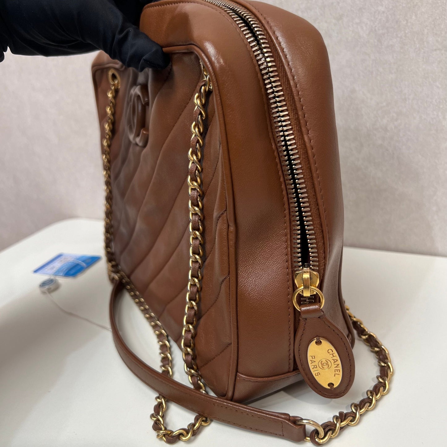 Chanel Brown Diagonal Quilted Leather CC Covered Signature Flap Bag Chanel