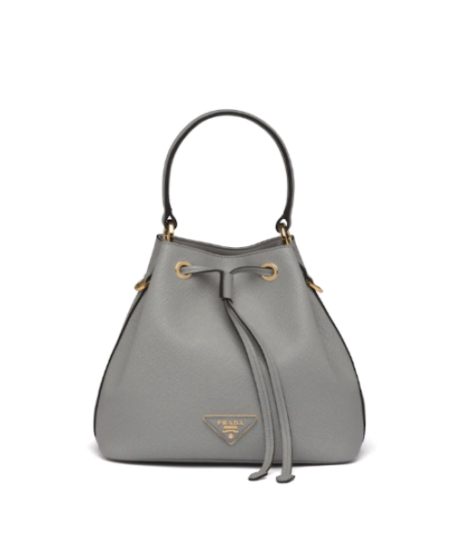 Prada Bag Grey Leather Saffiano Gray Bucket Bag